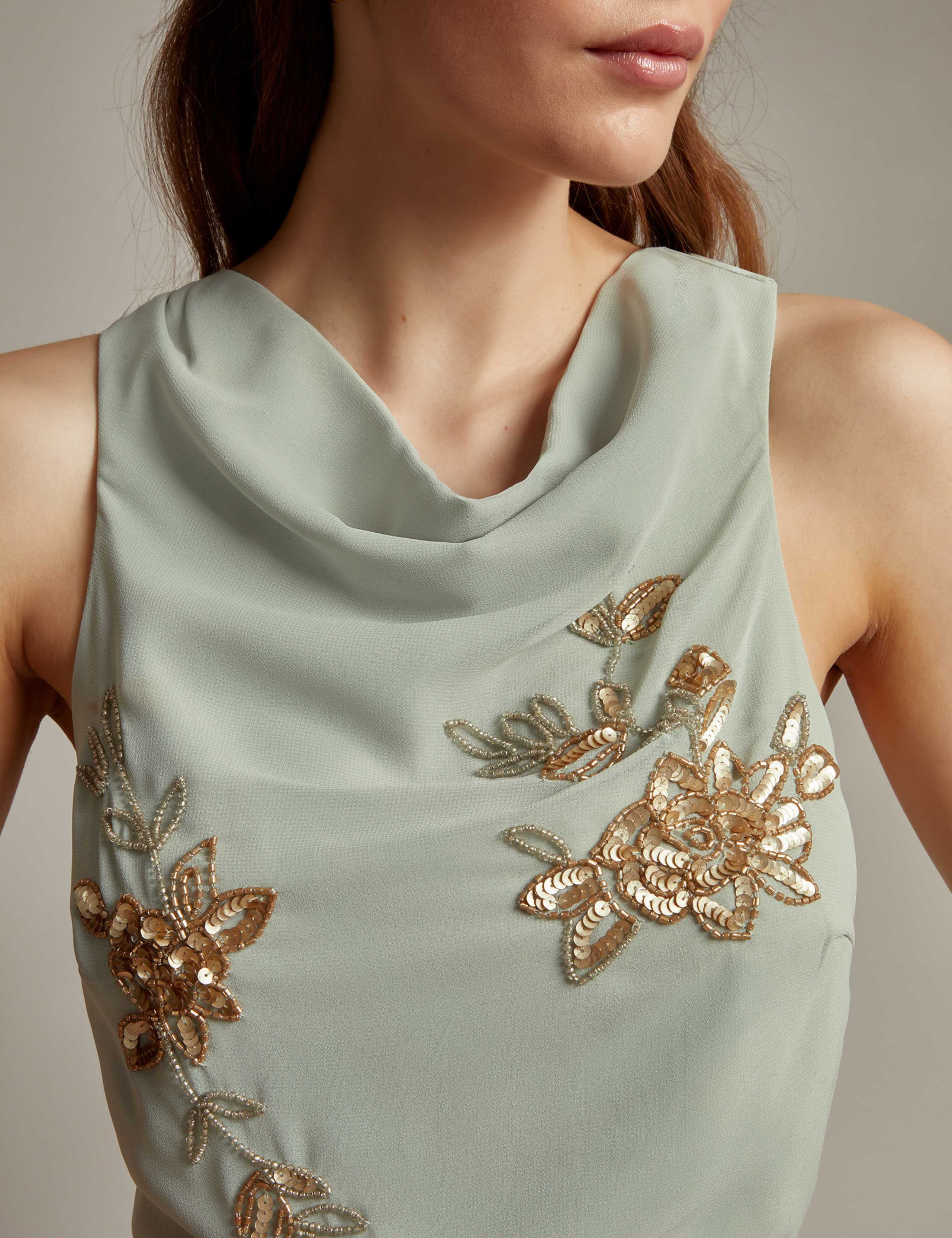 Embroidered Cowl Neck Maxi Wrap Dress 3 of 5