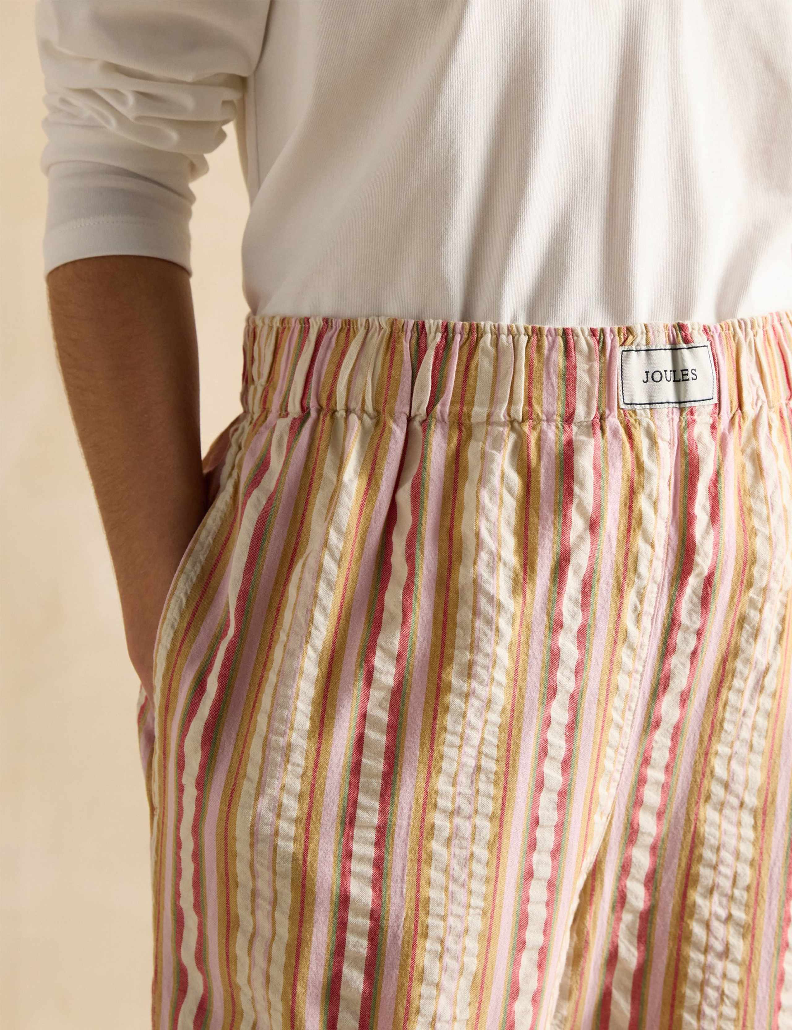 Pure Cotton Striped Elasticated Waist Trousers 2 of 5