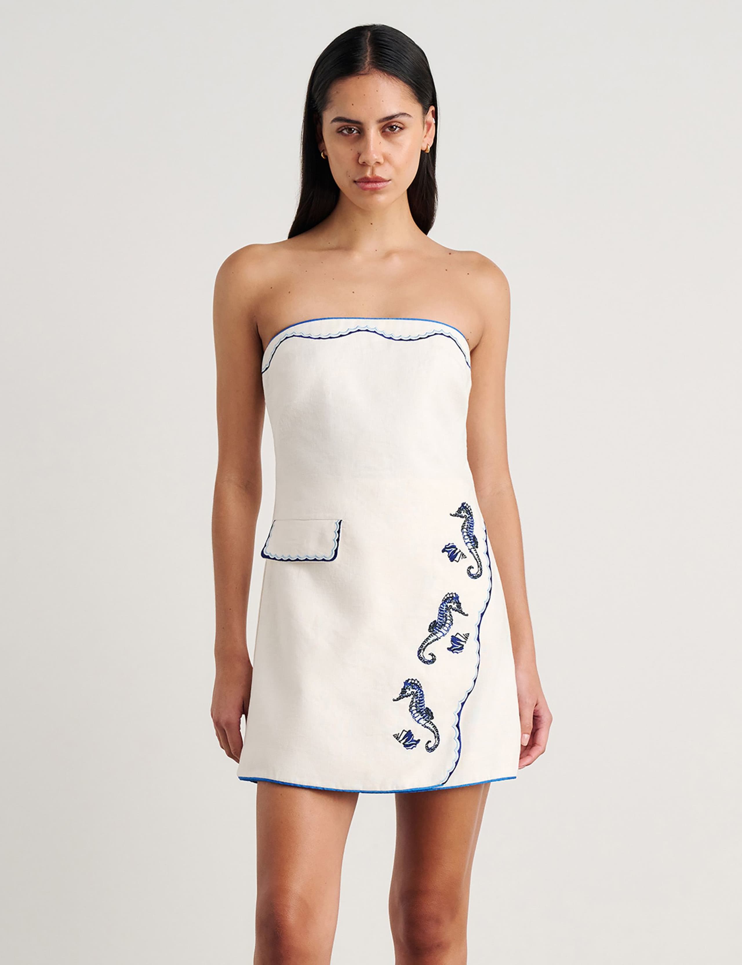 Pure Linen Embroidered Bandeau Mini Dress 1 of 6
