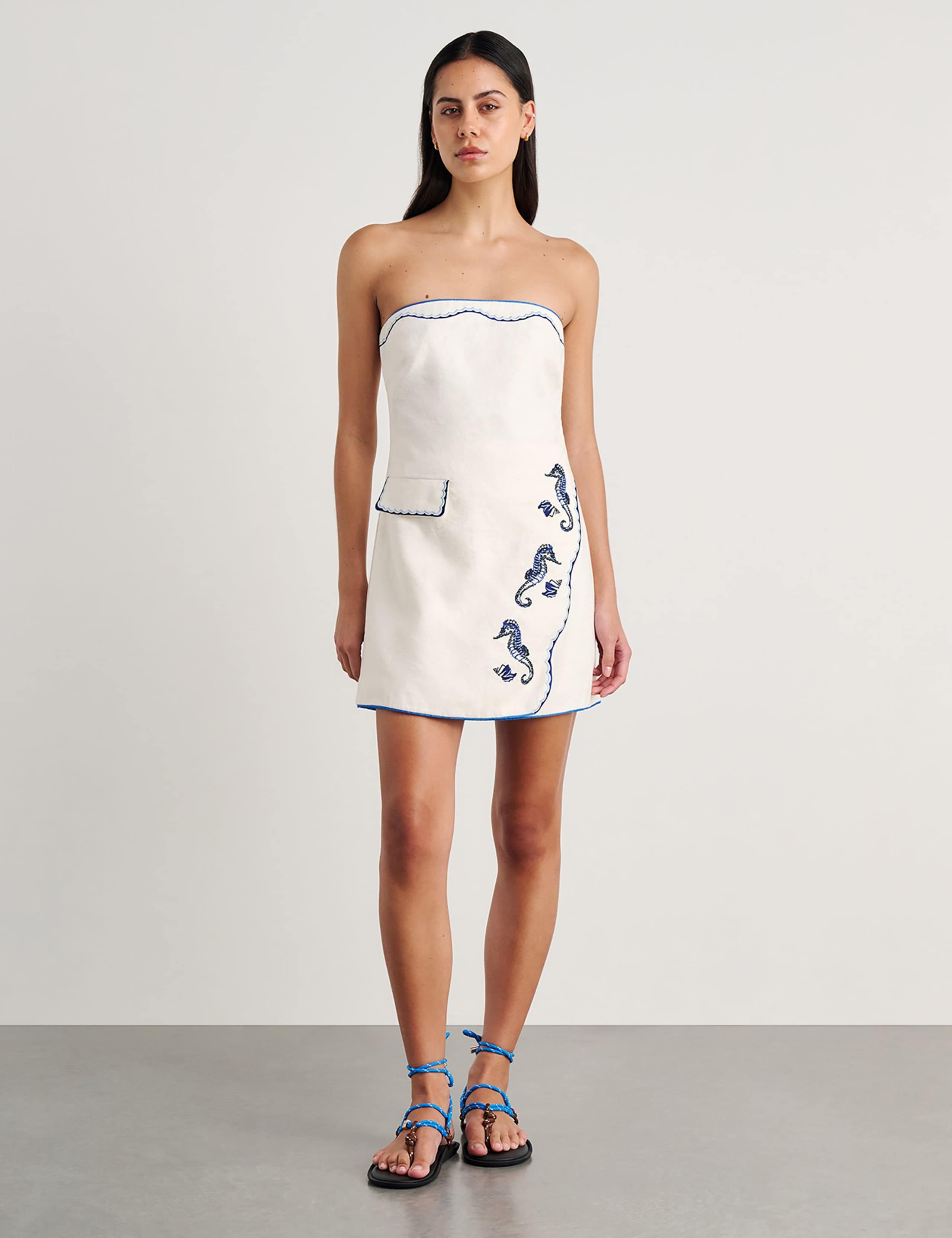 Pure Linen Embroidered Bandeau Mini Dress 2 of 6