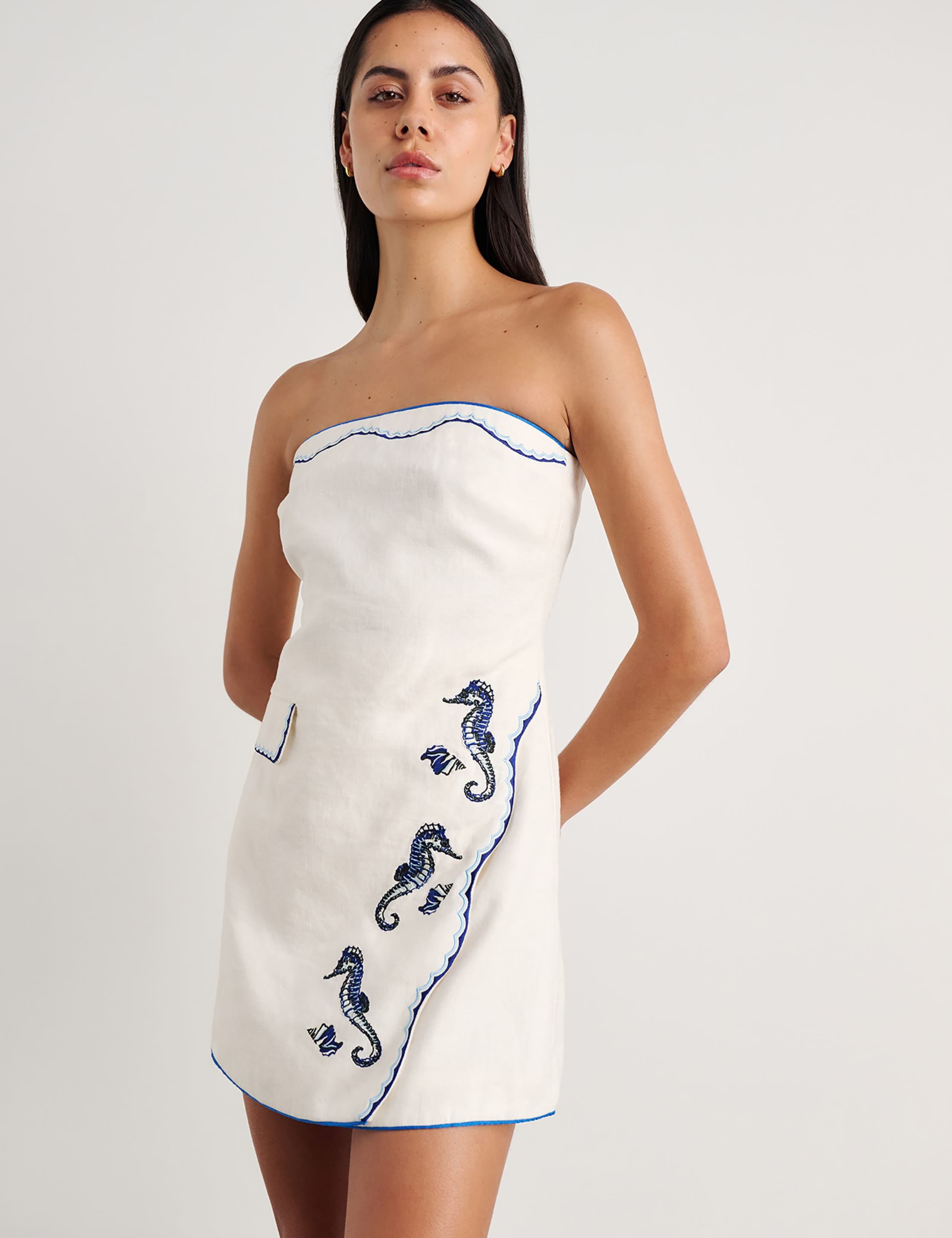 Pure Linen Embroidered Bandeau Mini Dress 4 of 6