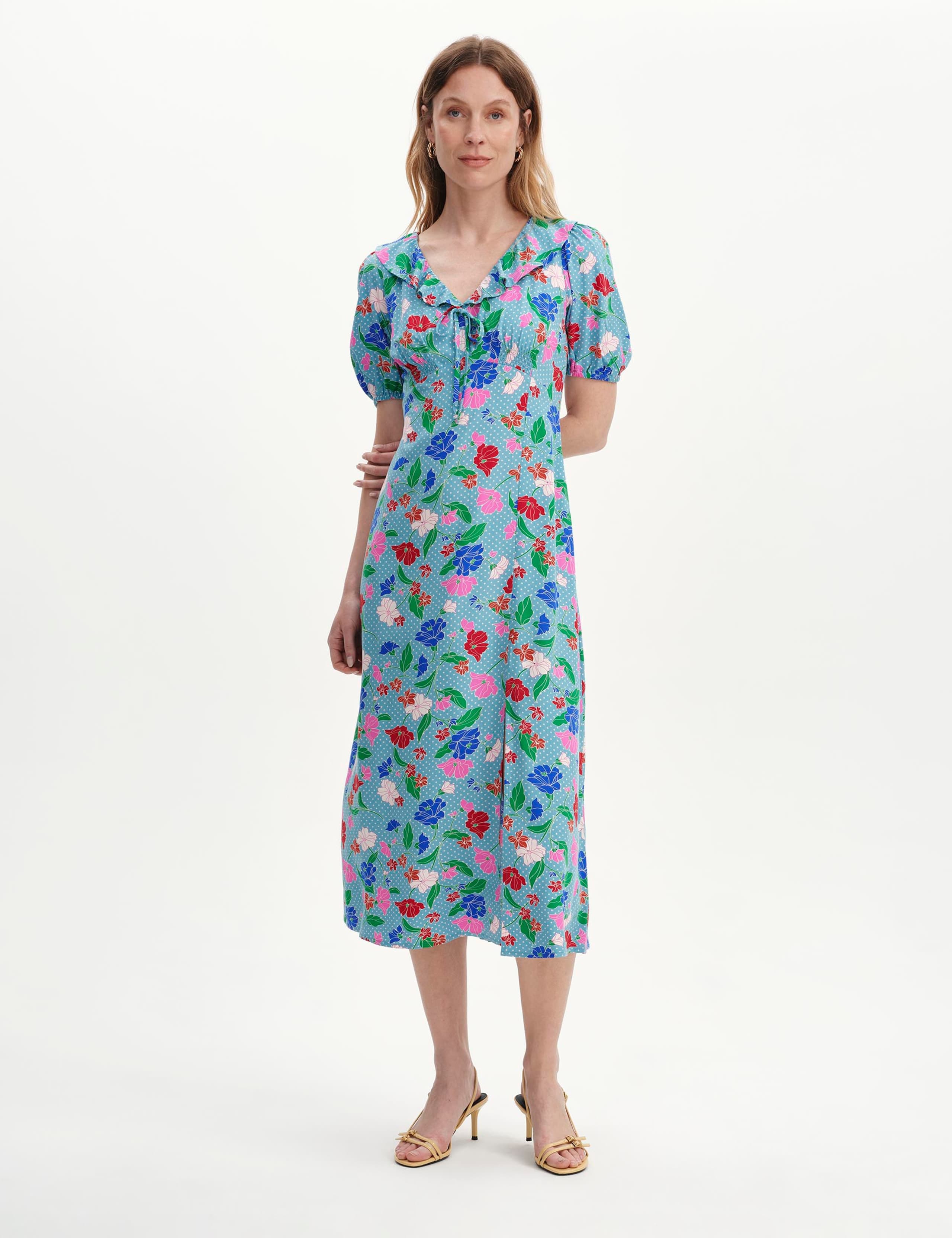Floral V-Neck Midi Tea Dress 2 of 6