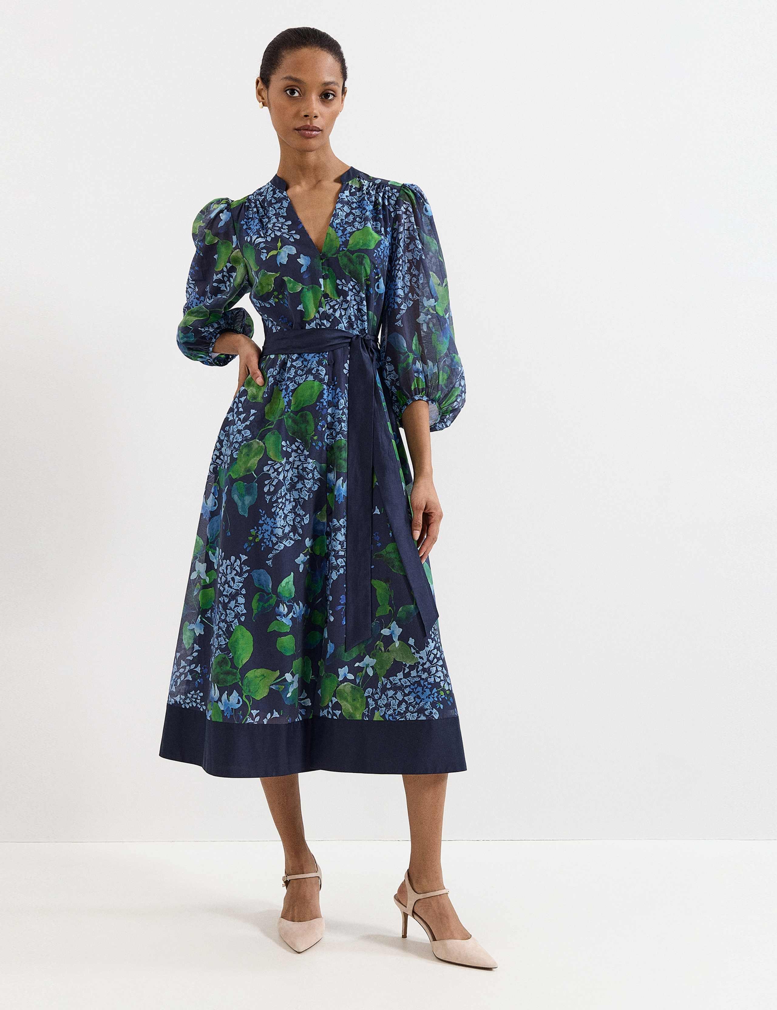 Floral V-Neck Belted Midi Skater Dress 1 of 8