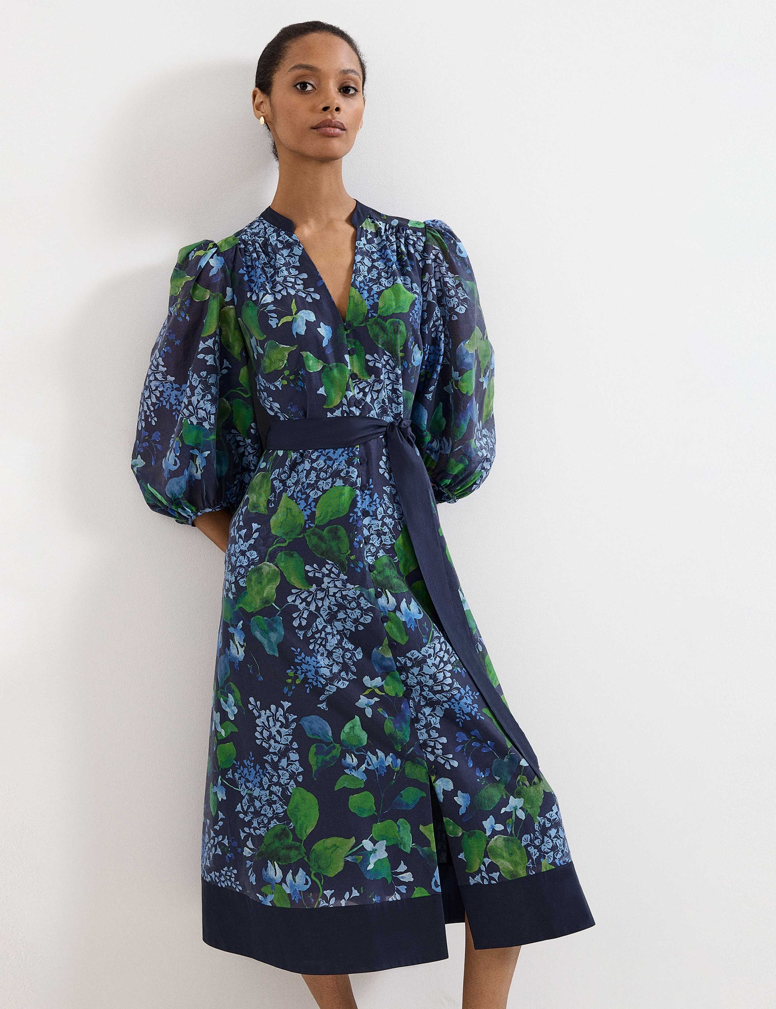 Floral V-Neck Belted Midi Skater Dress 3 of 8