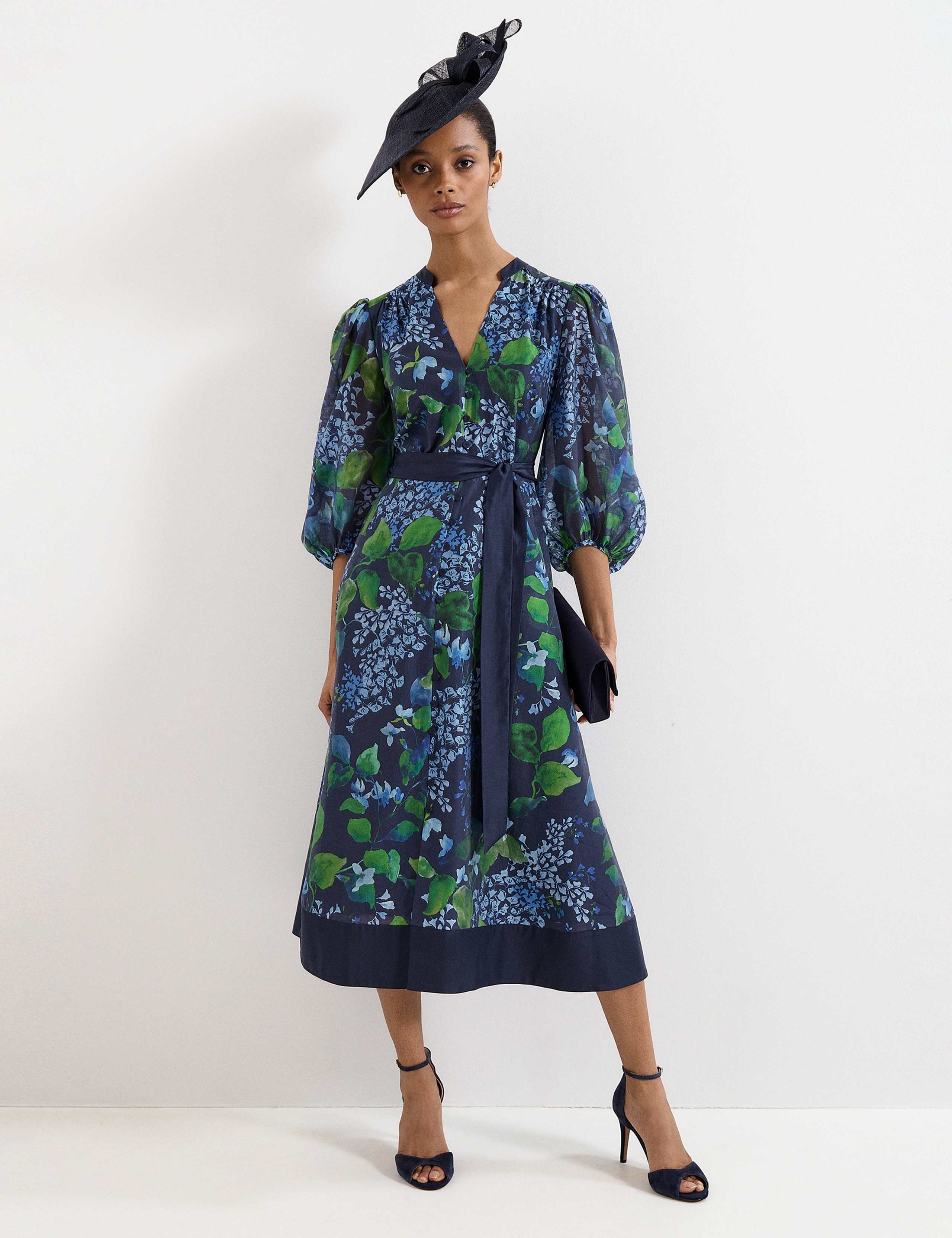 Floral V-Neck Belted Midi Skater Dress 4 of 8