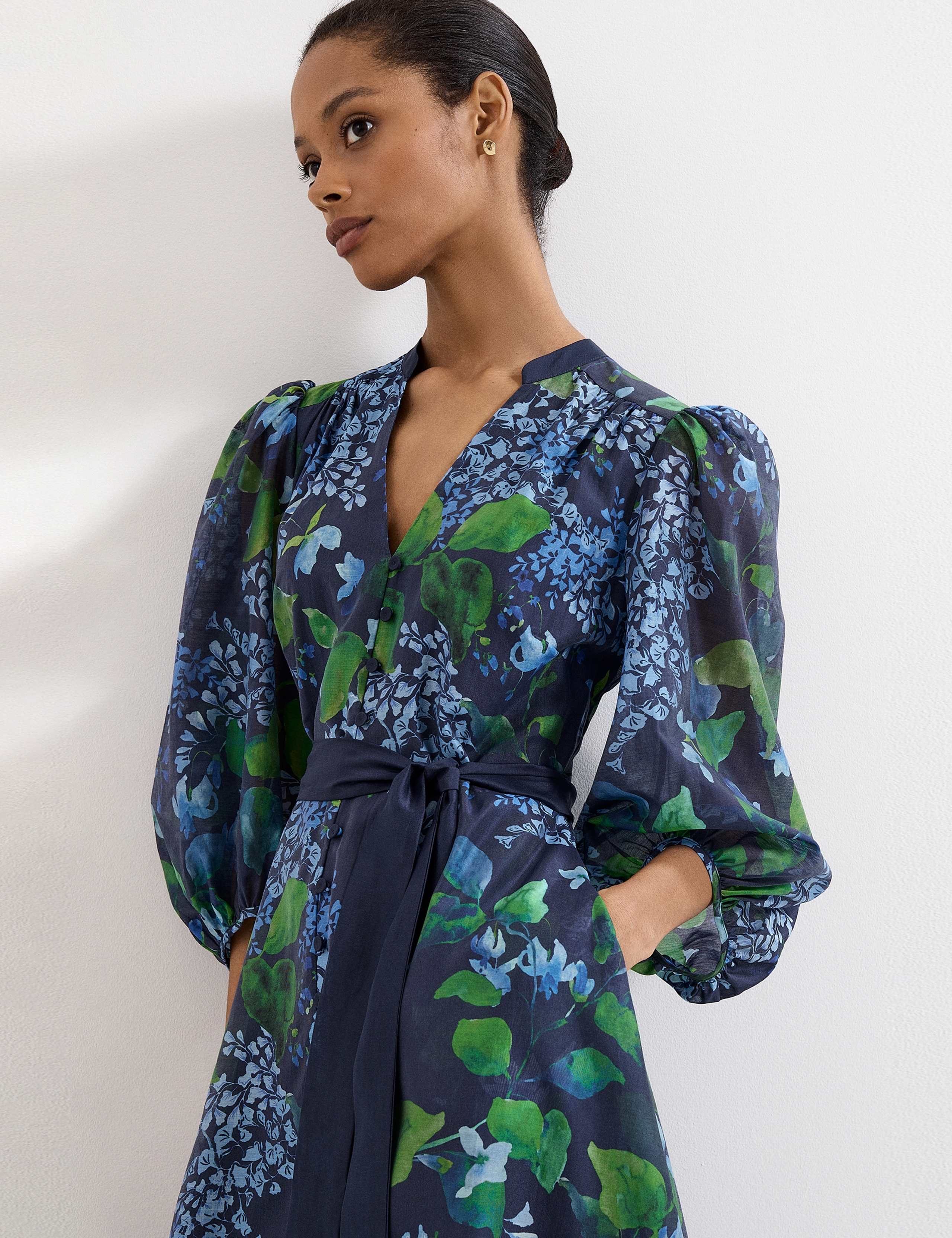 Floral V-Neck Belted Midi Skater Dress 6 of 8
