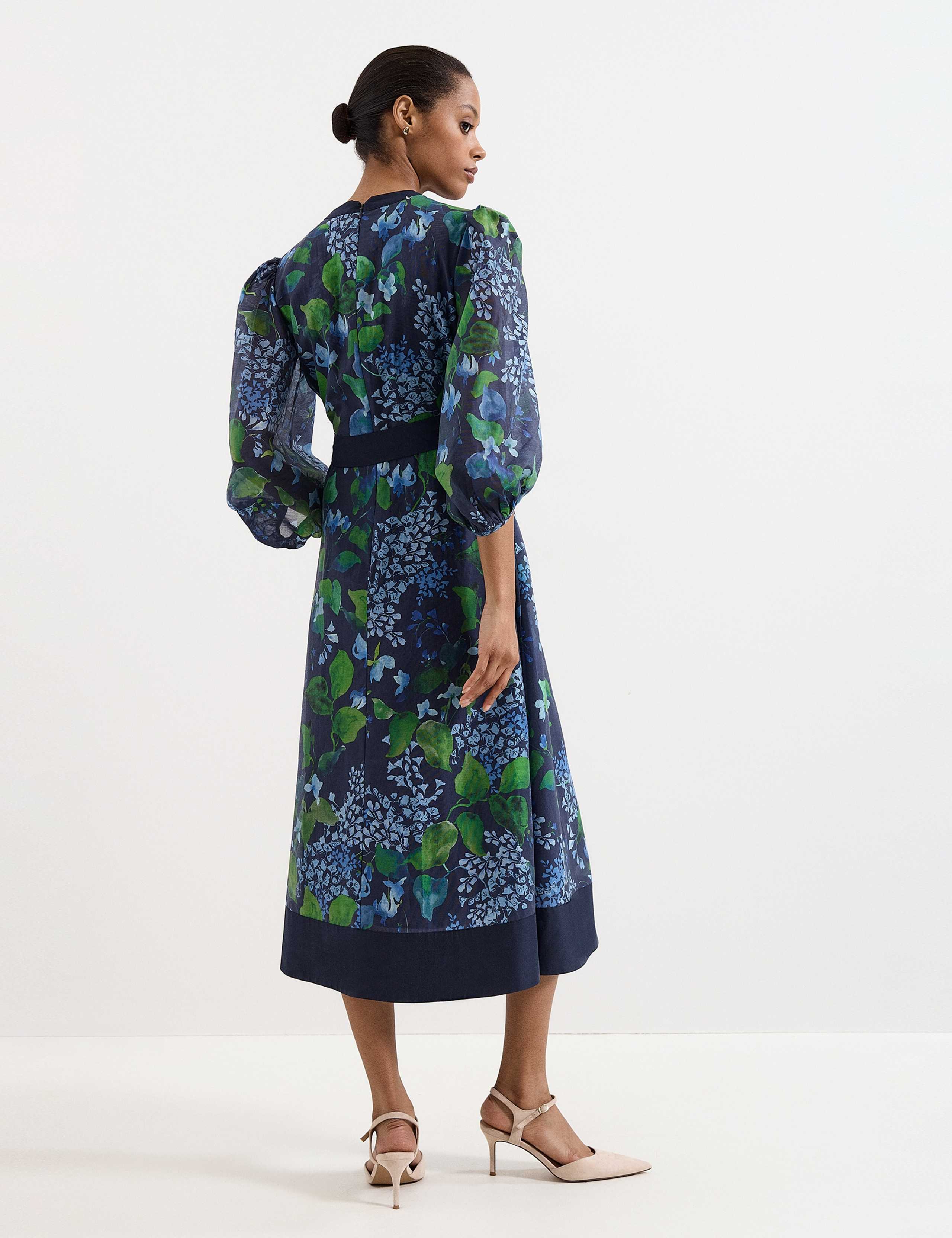 Floral V-Neck Belted Midi Skater Dress 7 of 8