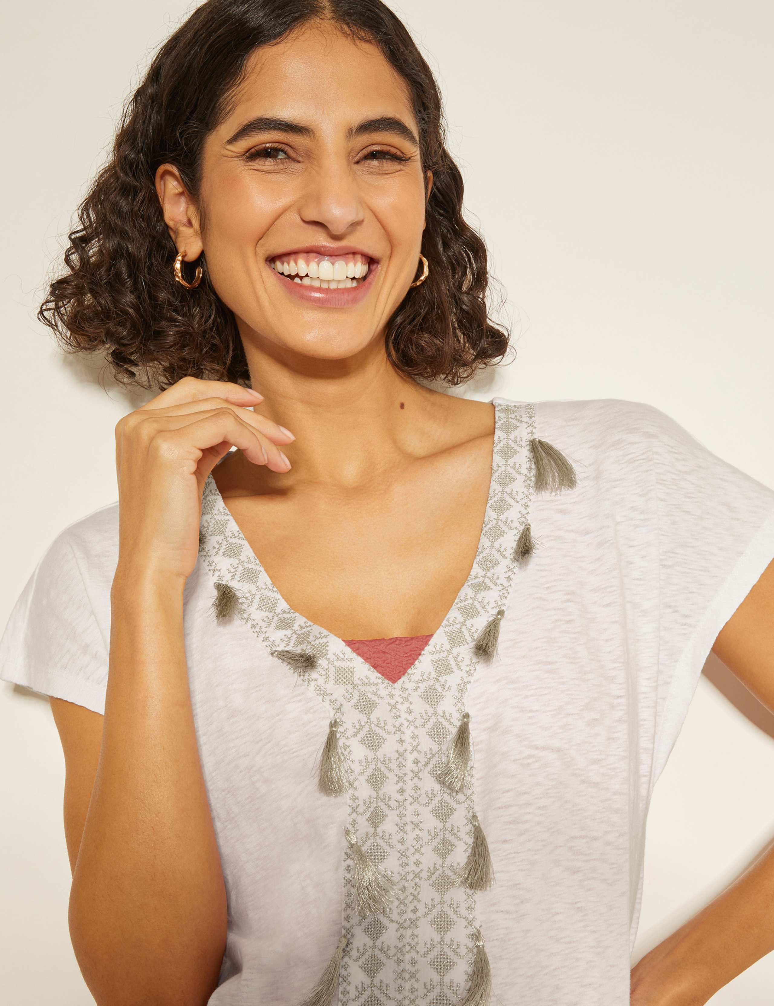 Pure Cotton V-Neck Knee Length Kaftan Dress 2 of 4