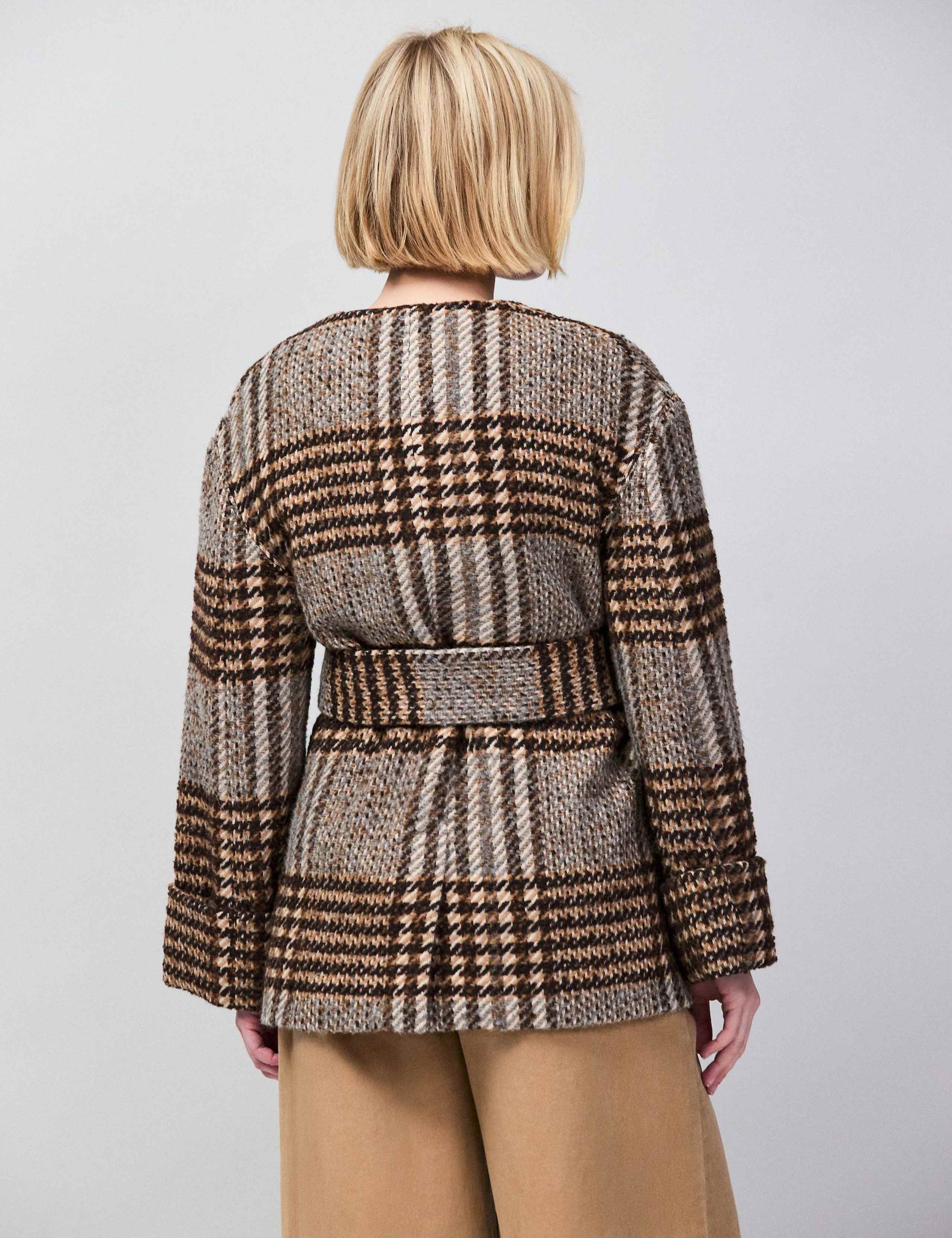 Checked Belted Wrap Coat with Wool 6 of 8