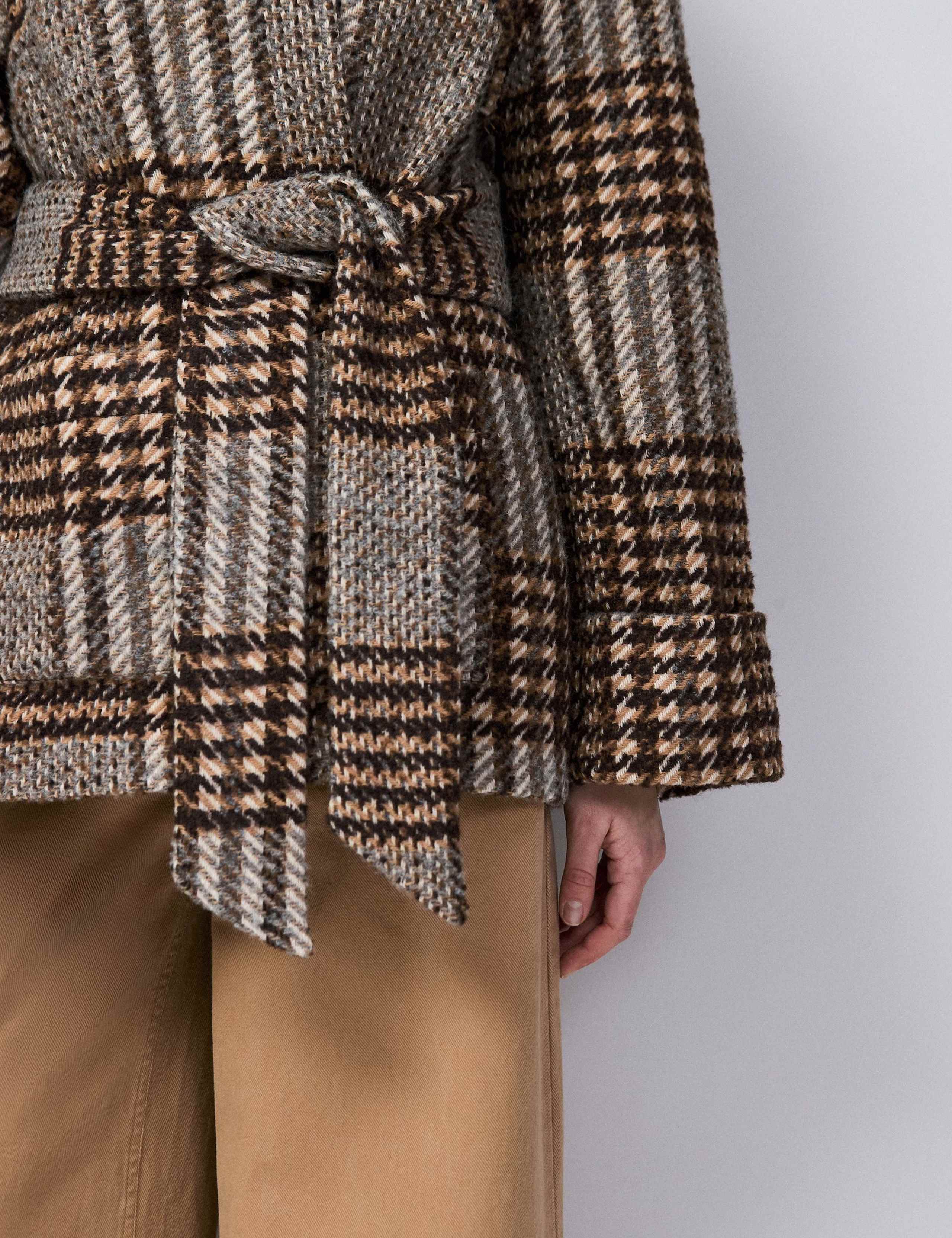 Checked Belted Wrap Coat with Wool 8 of 8