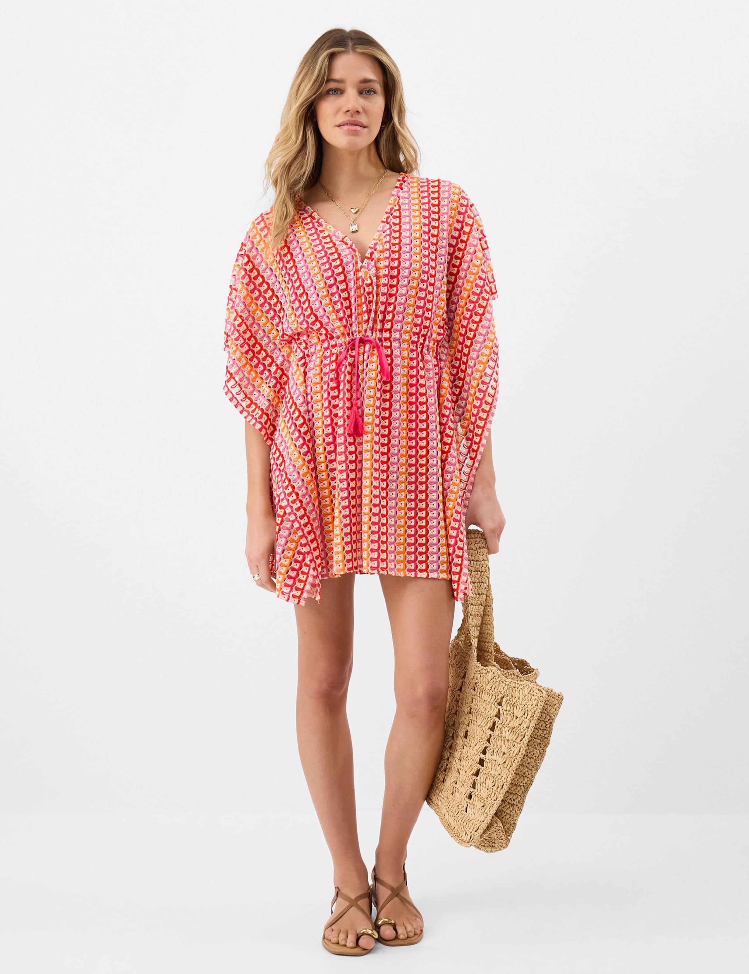 Geometric Striped V-Neck Mini Relaxed Kaftan 2 of 5