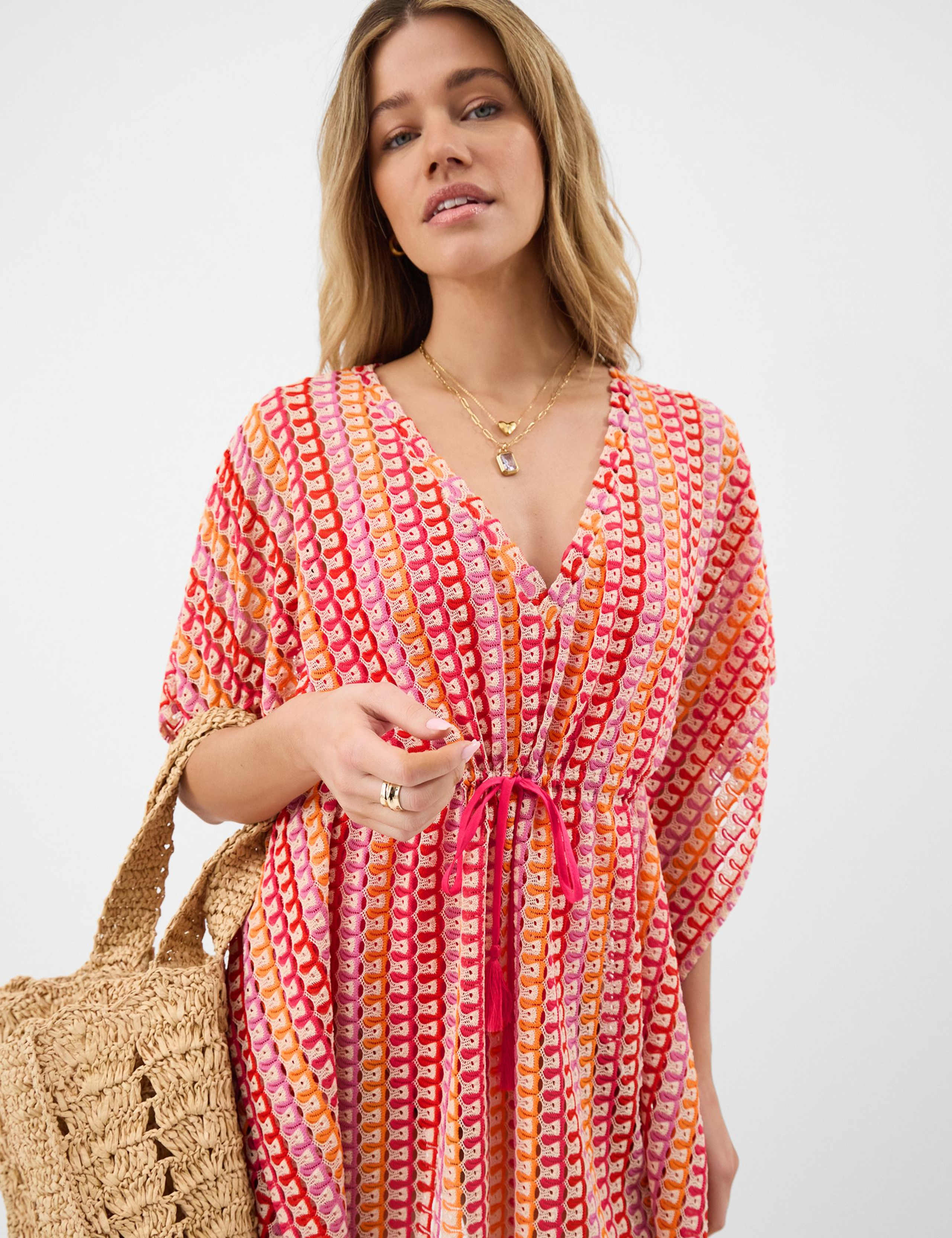 Geometric Striped V-Neck Mini Relaxed Kaftan 4 of 5