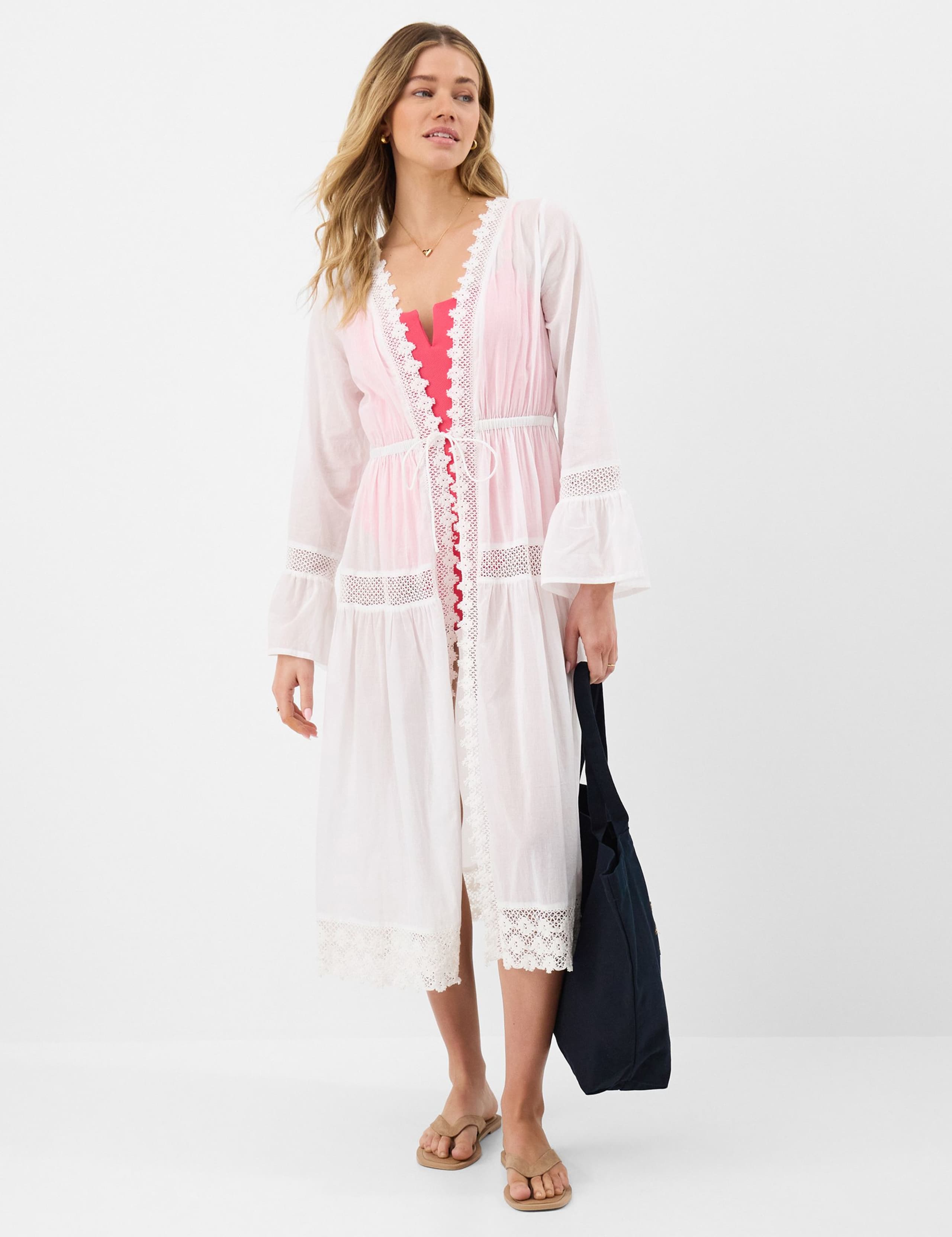 Pure Cotton Broderie Midi Relaxed Kimono 1 of 5