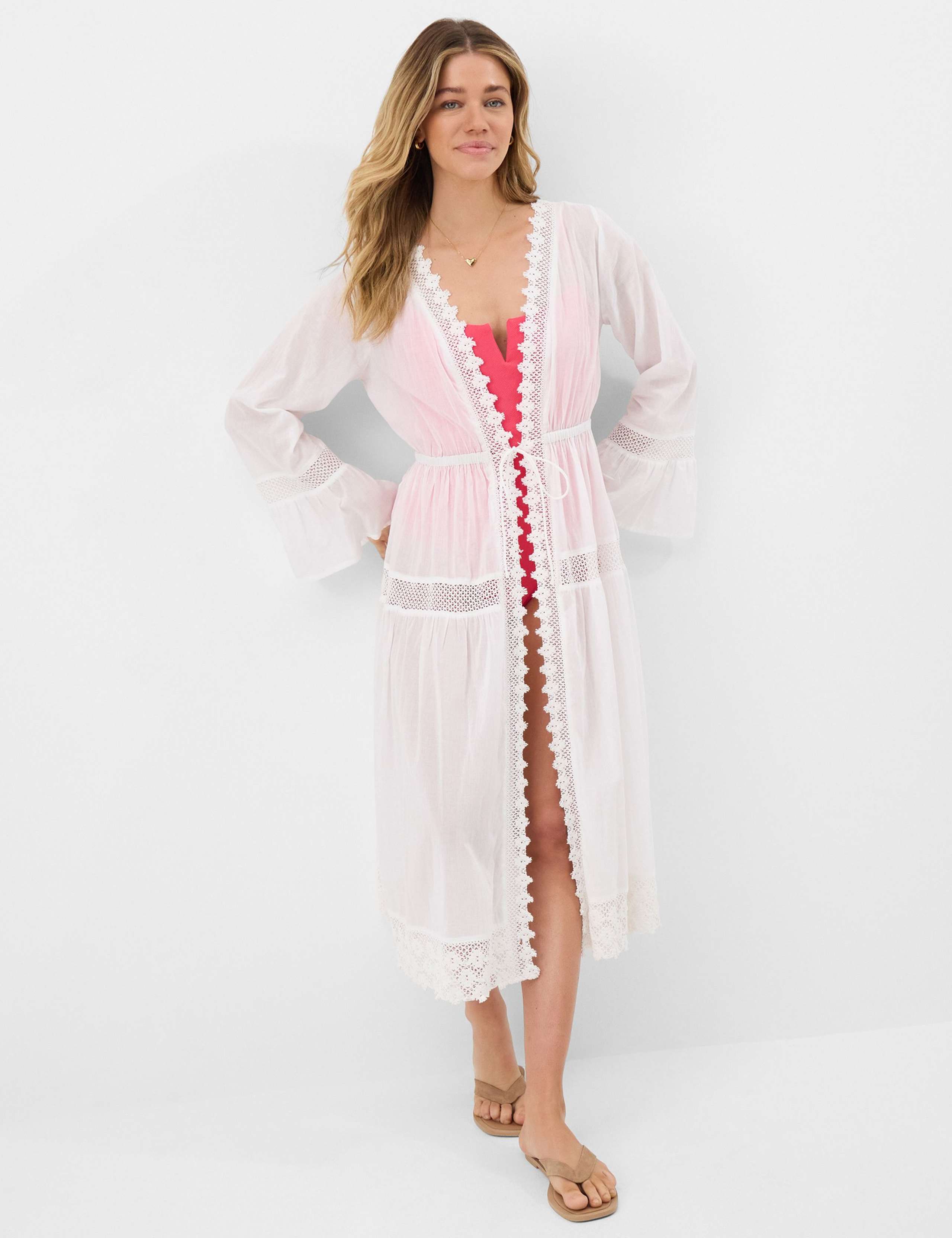 Pure Cotton Broderie Midi Relaxed Kimono 3 of 5