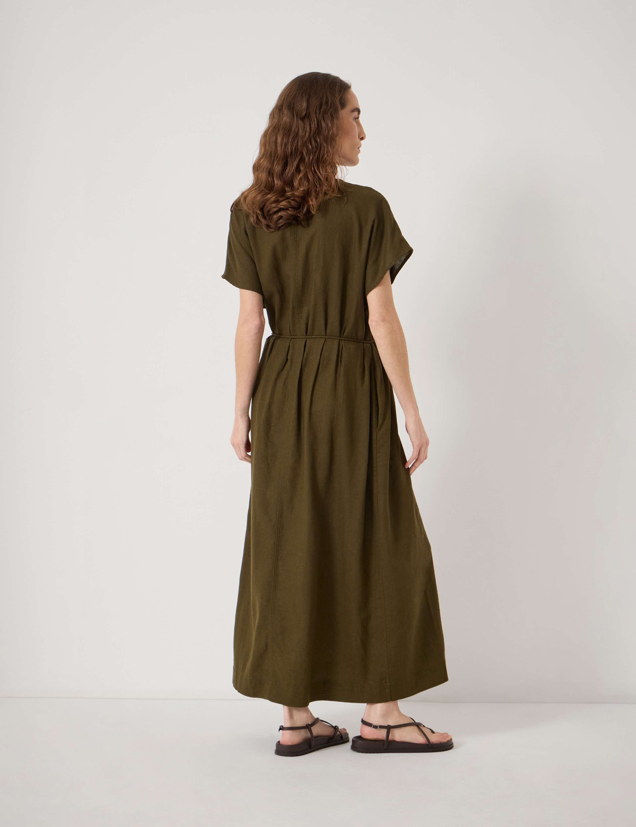 Linen Blend V-Neck Midaxi Waisted Dress 4 of 5