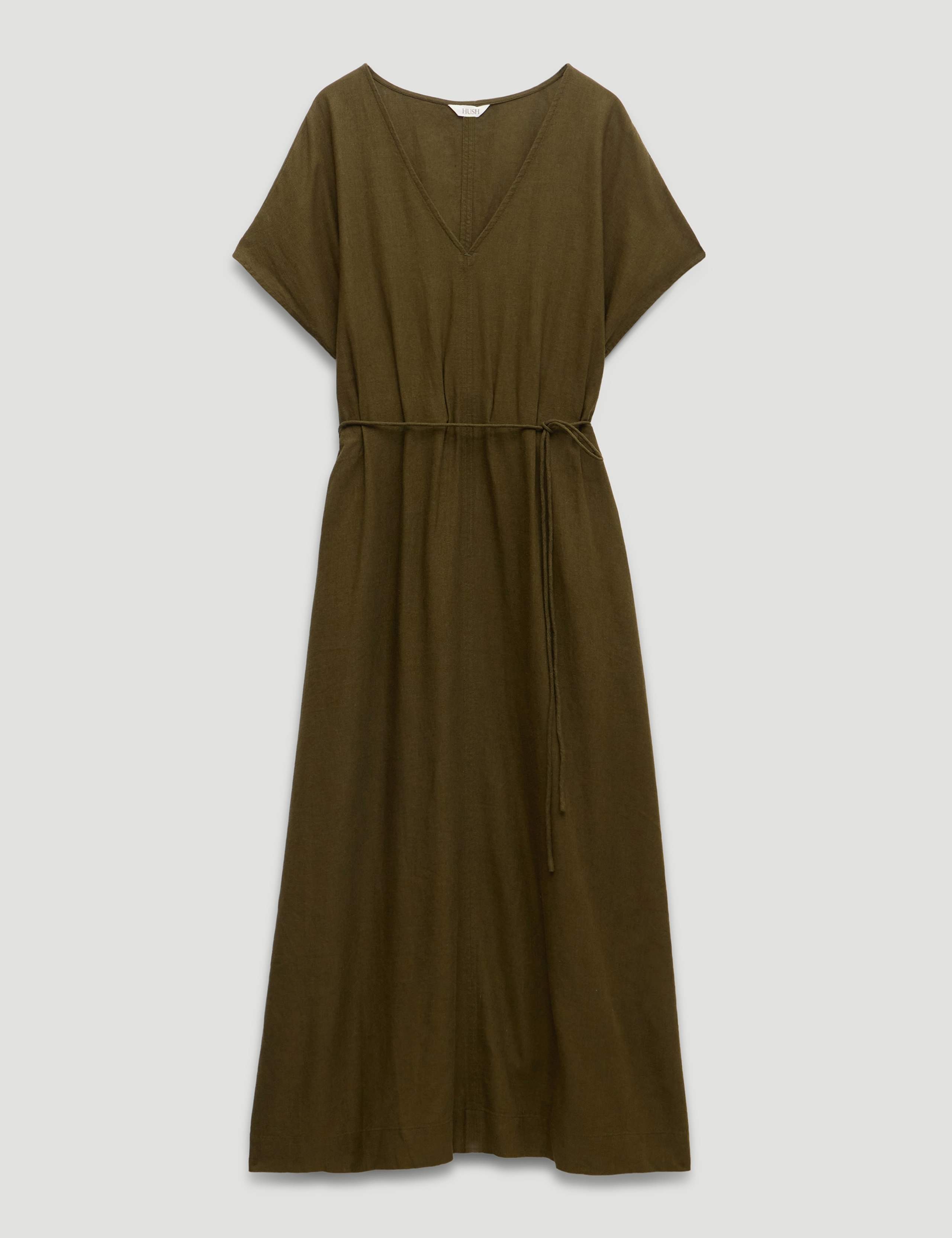 Linen Blend V-Neck Midaxi Waisted Dress 2 of 5