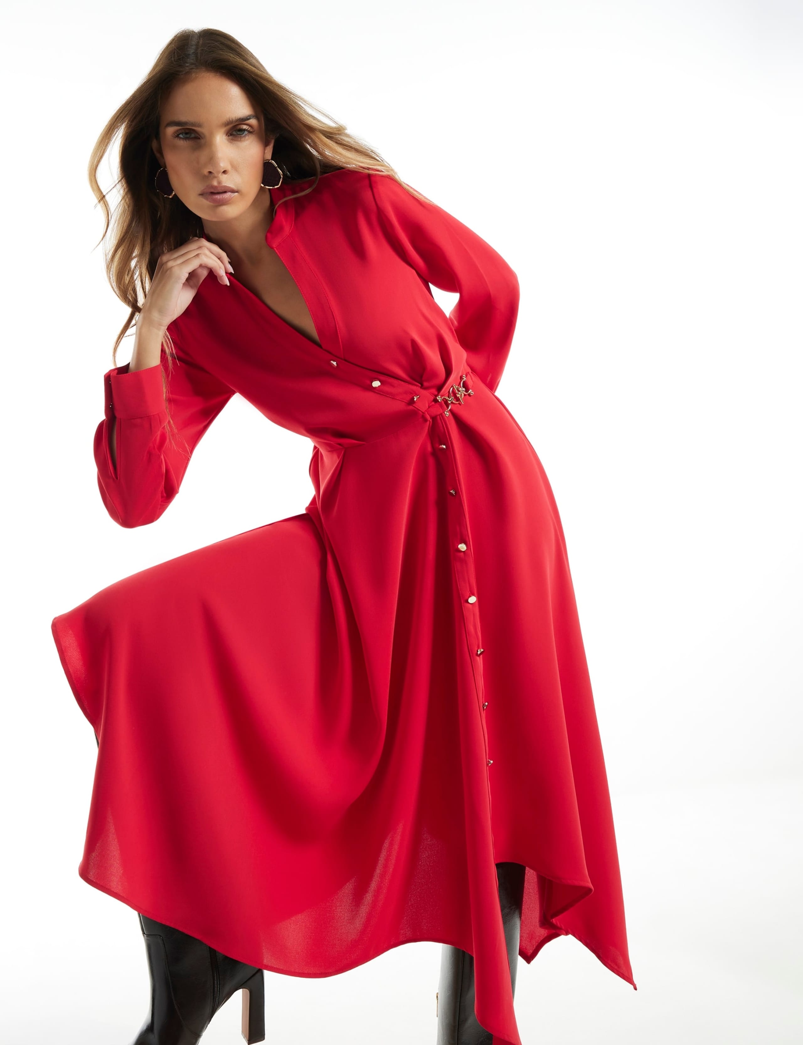 V Neck Button Through Midaxi Shirt Dress 1 of 6