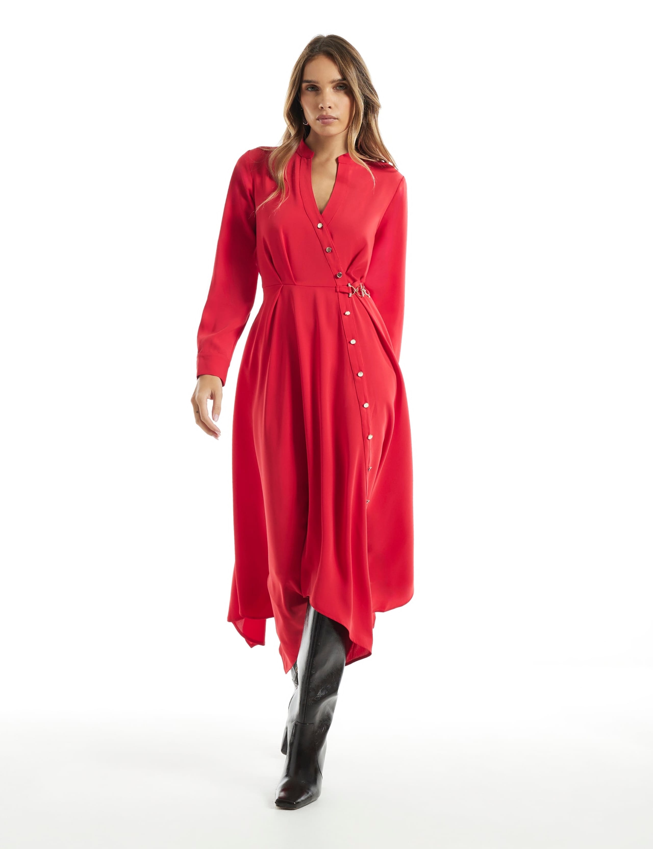 V Neck Button Through Midaxi Shirt Dress 2 of 6