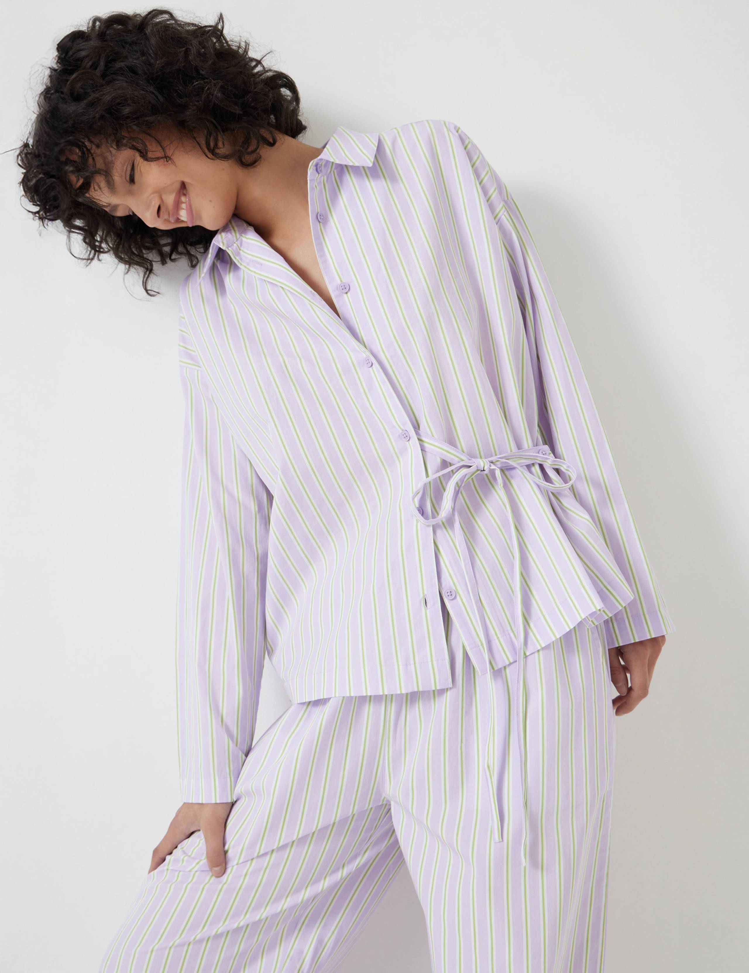 Pure Cotton Striped Poplin Pyjama Set 6 of 6