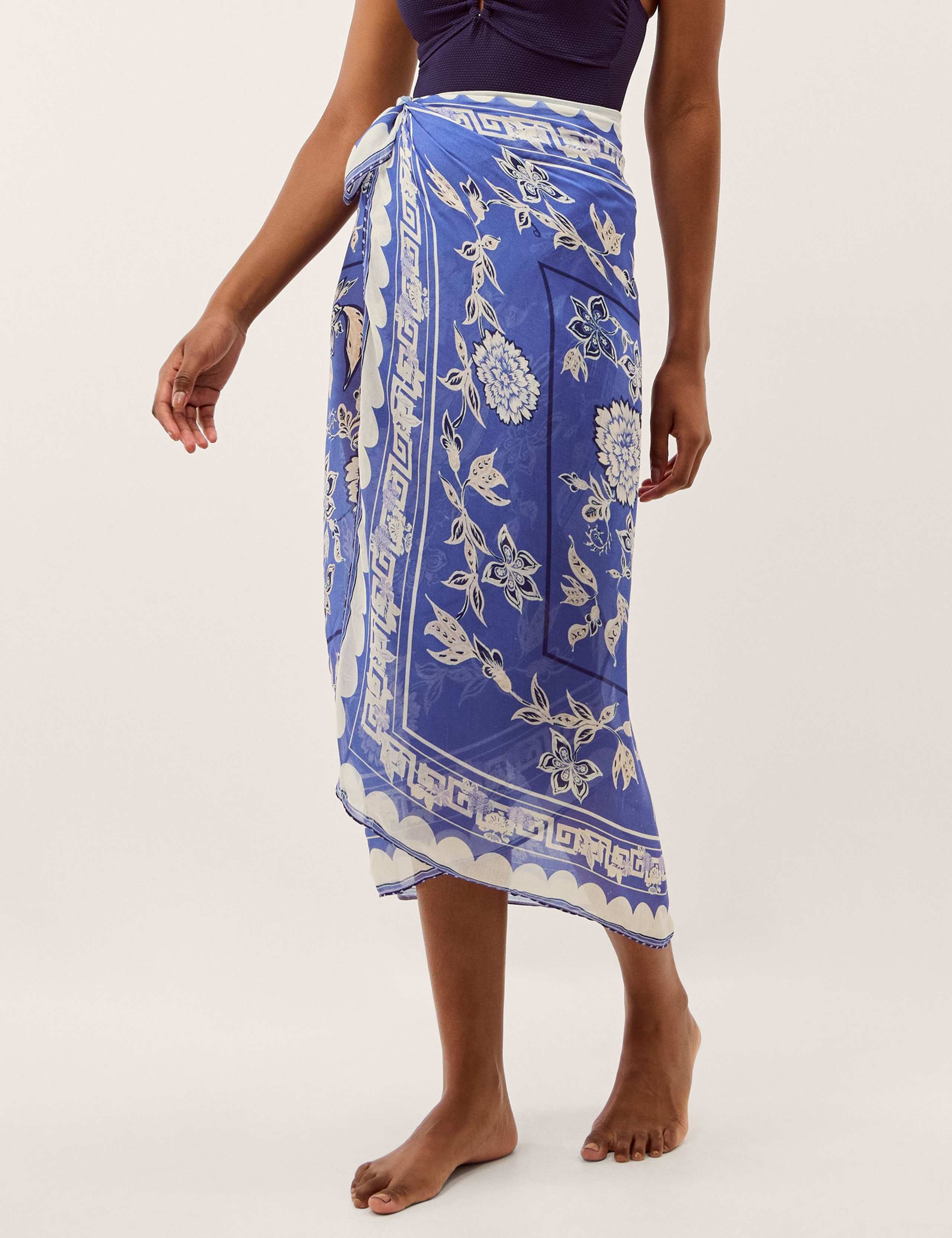 Floral Midi Beach Cover Up Sarong with Silk 2 of 2