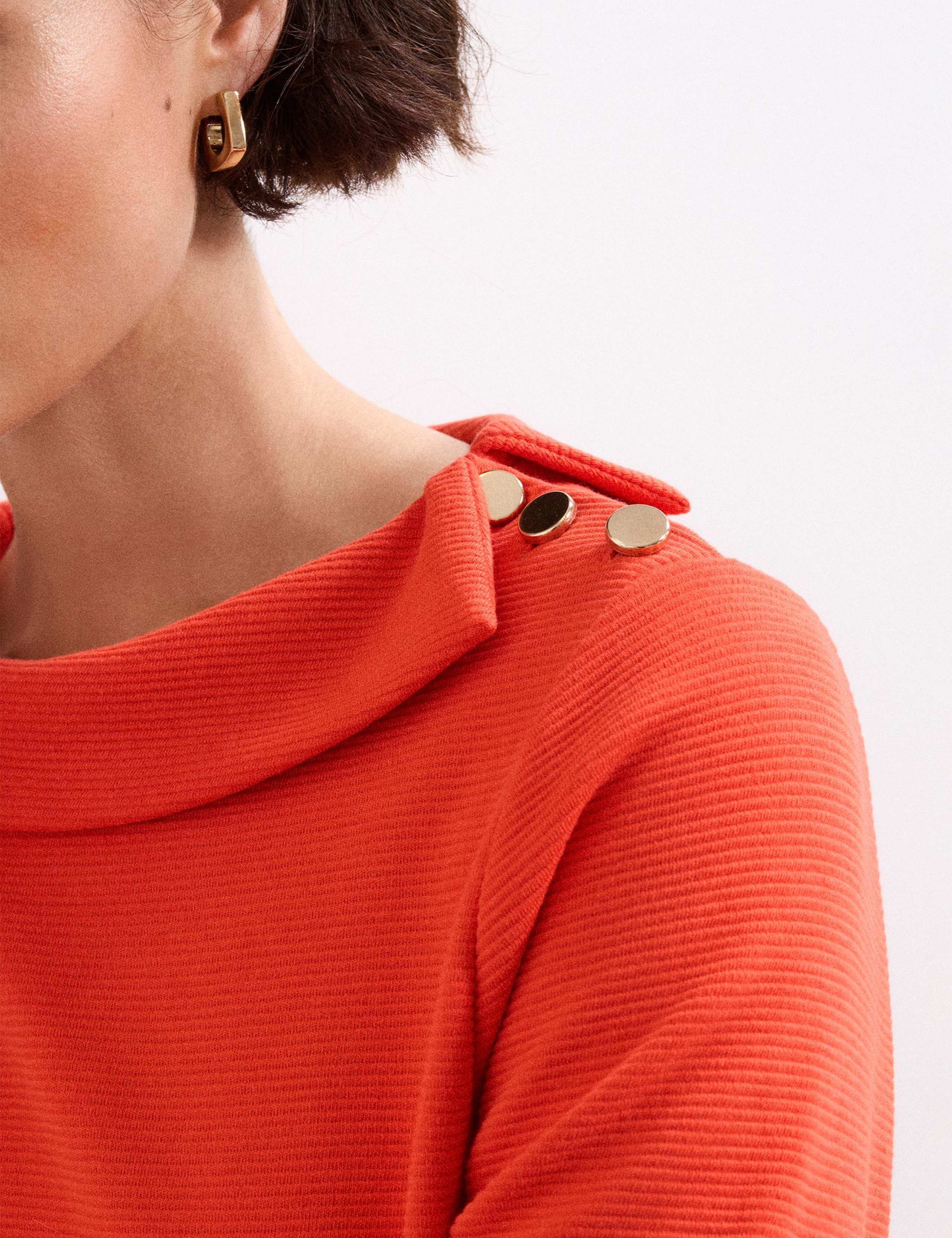 Cotton Blend Textured Button Detail Top 7 of 7