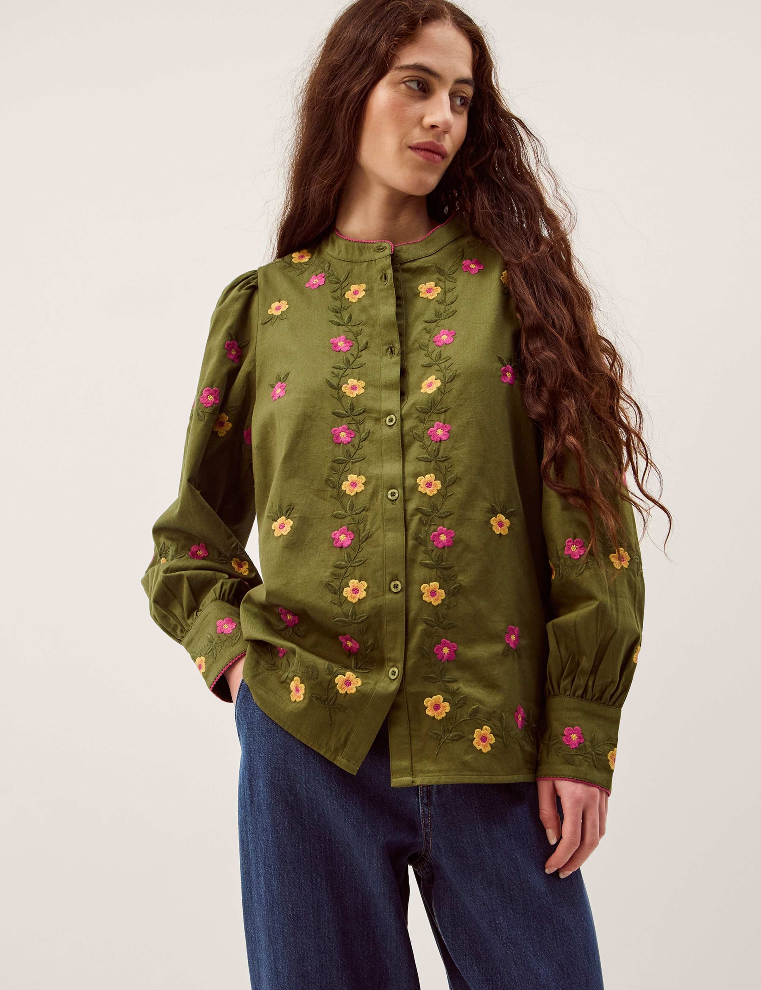 Pure Cotton Floral Embroidered Blouse 1 of 5