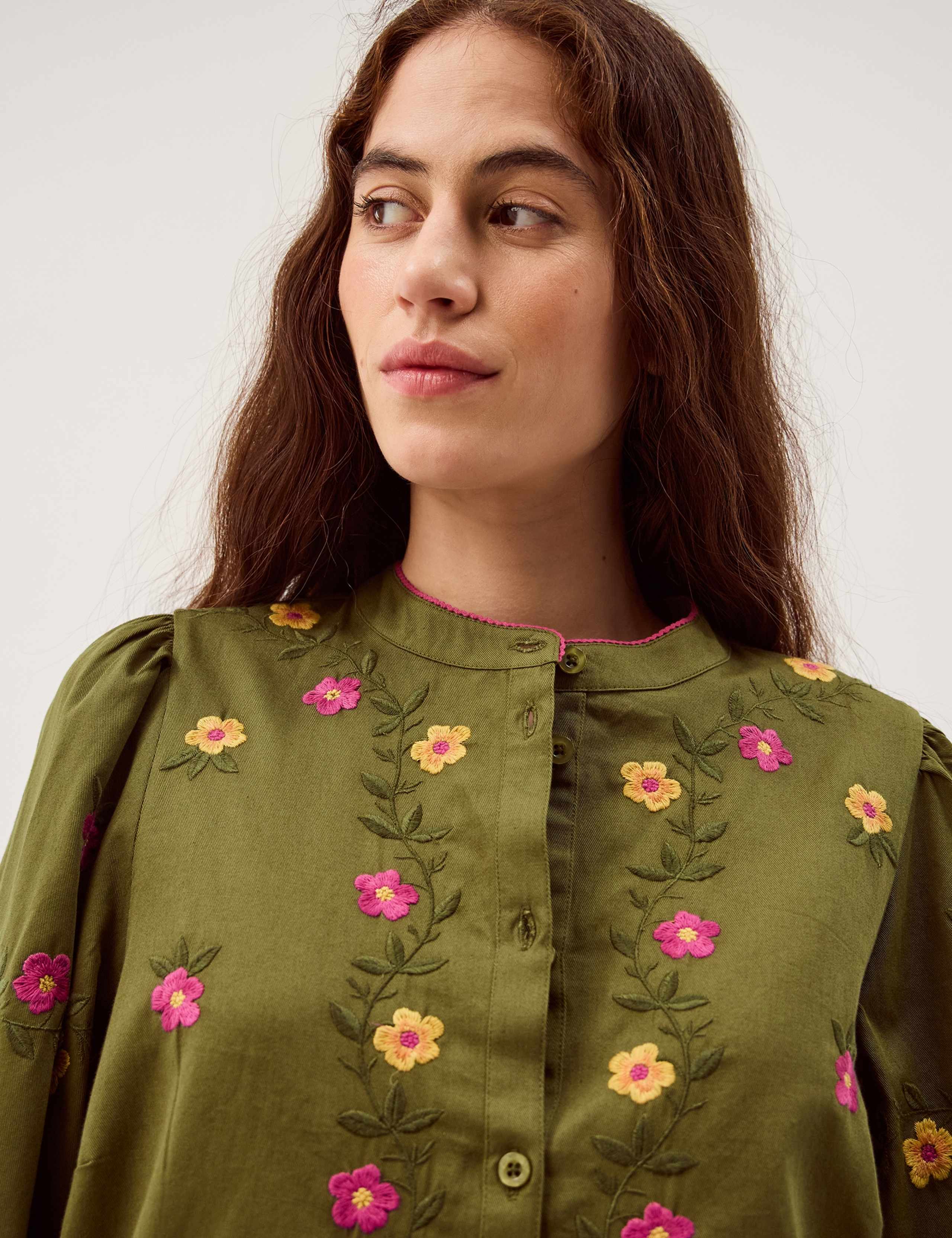 Pure Cotton Floral Embroidered Blouse 4 of 5