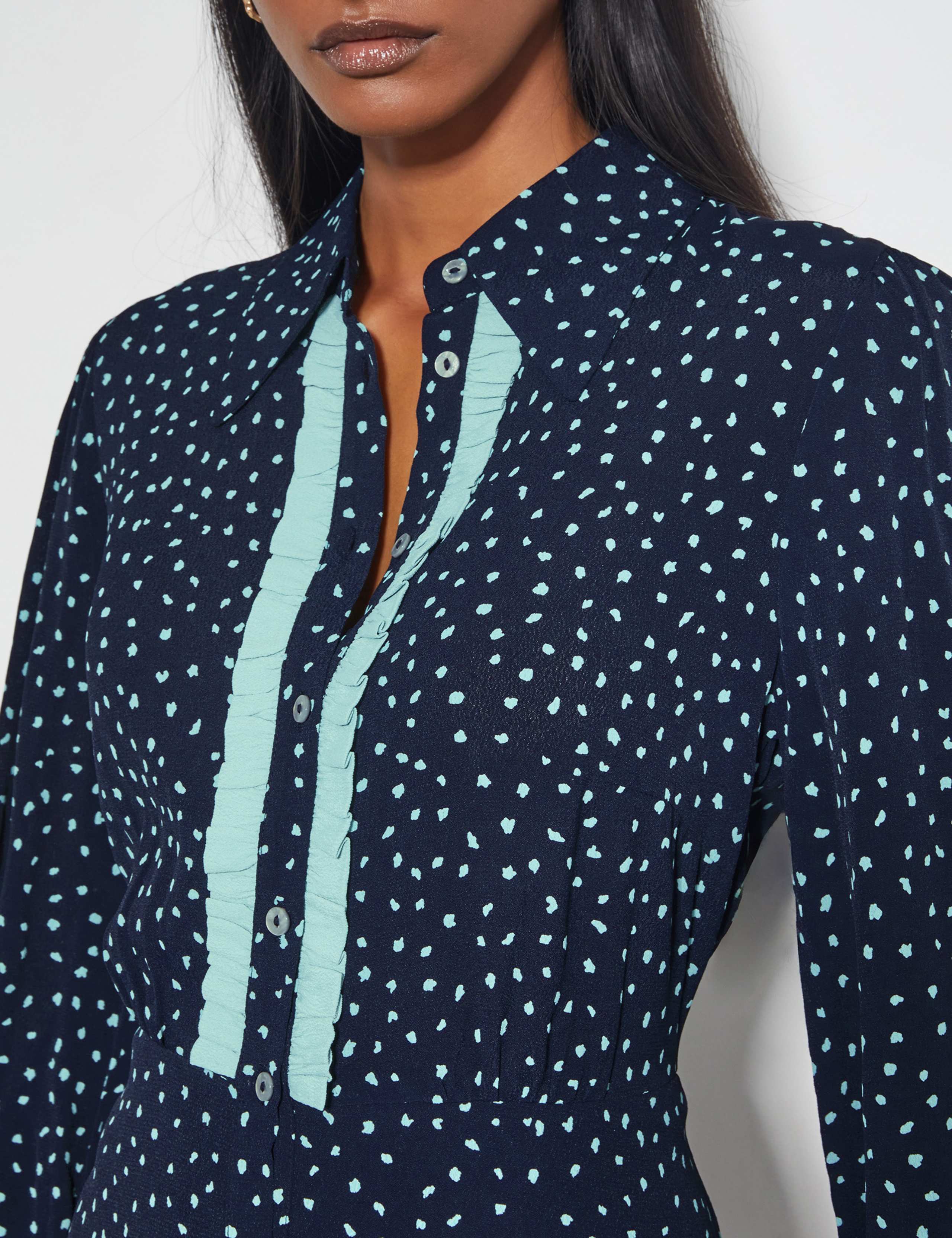 Printed Collared Knee Length Skater Dress 4 of 6