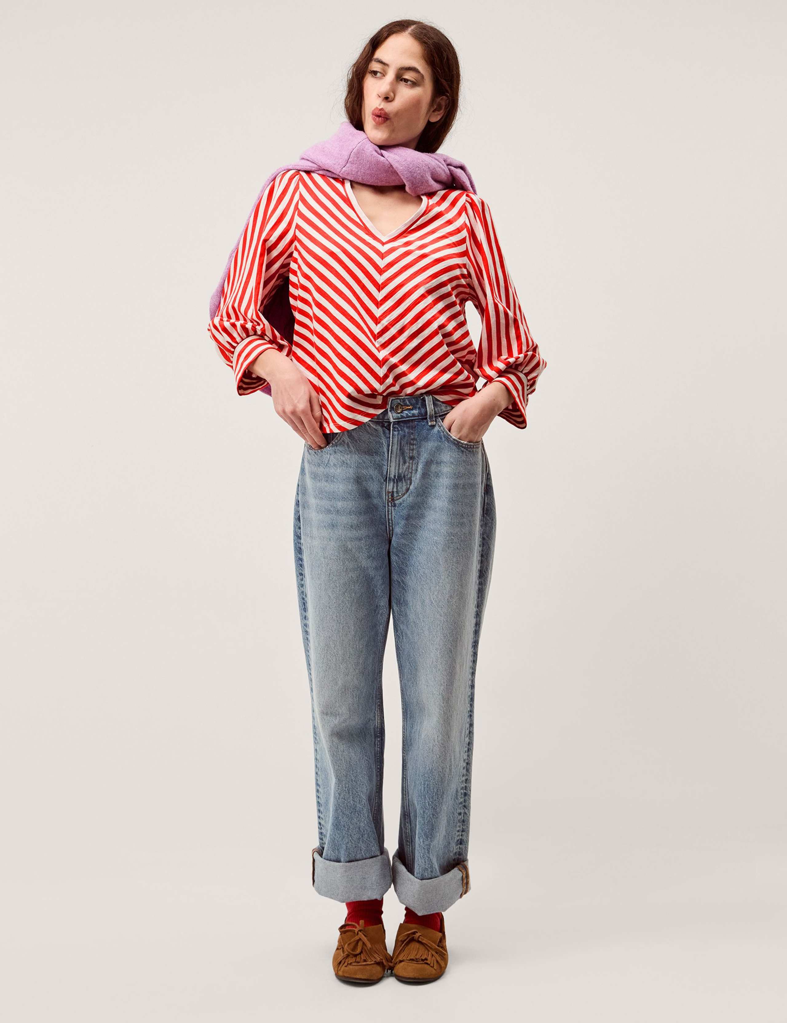 Pure Cotton Striped V-Neck Blouse 3 of 5