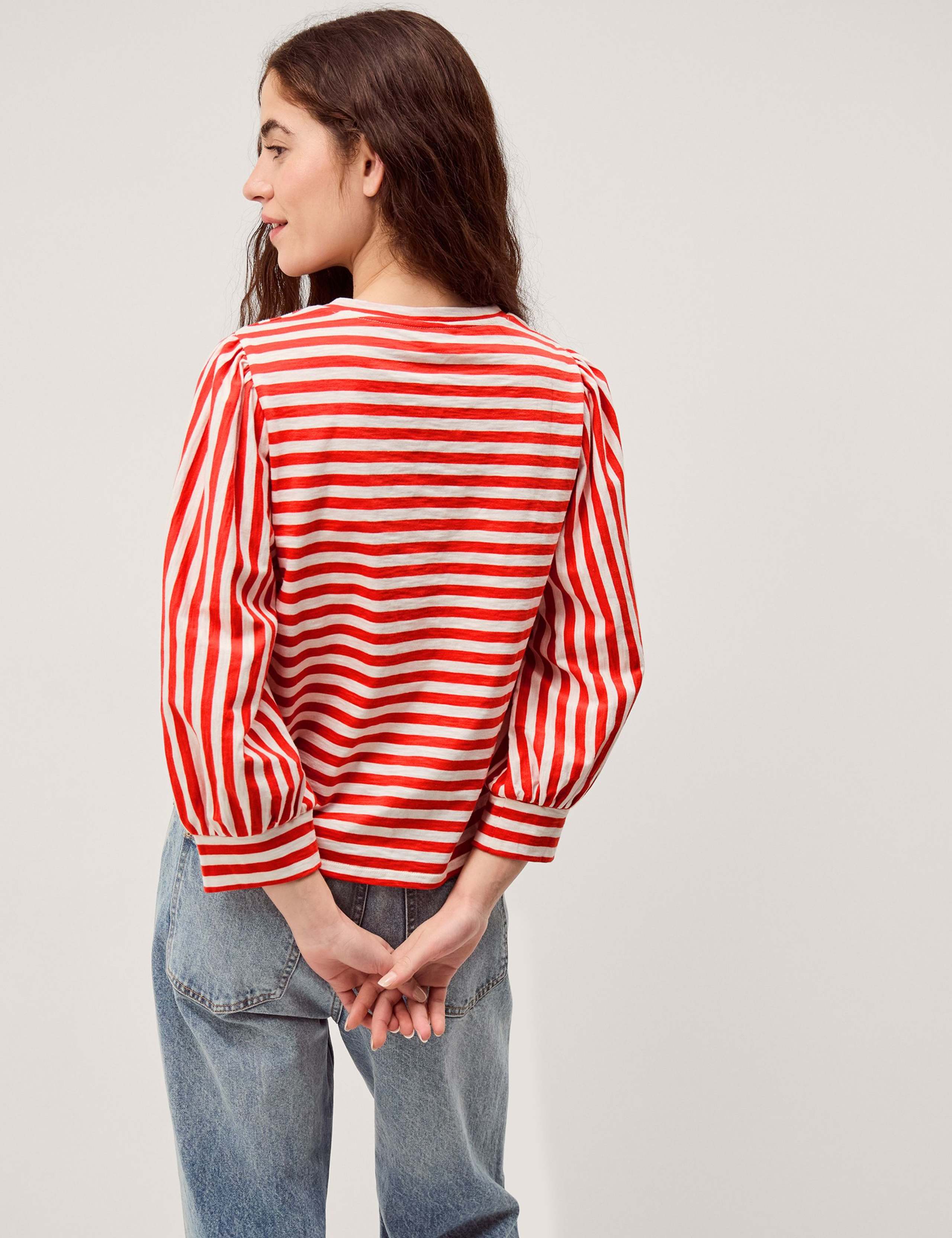Pure Cotton Striped V-Neck Blouse 4 of 5