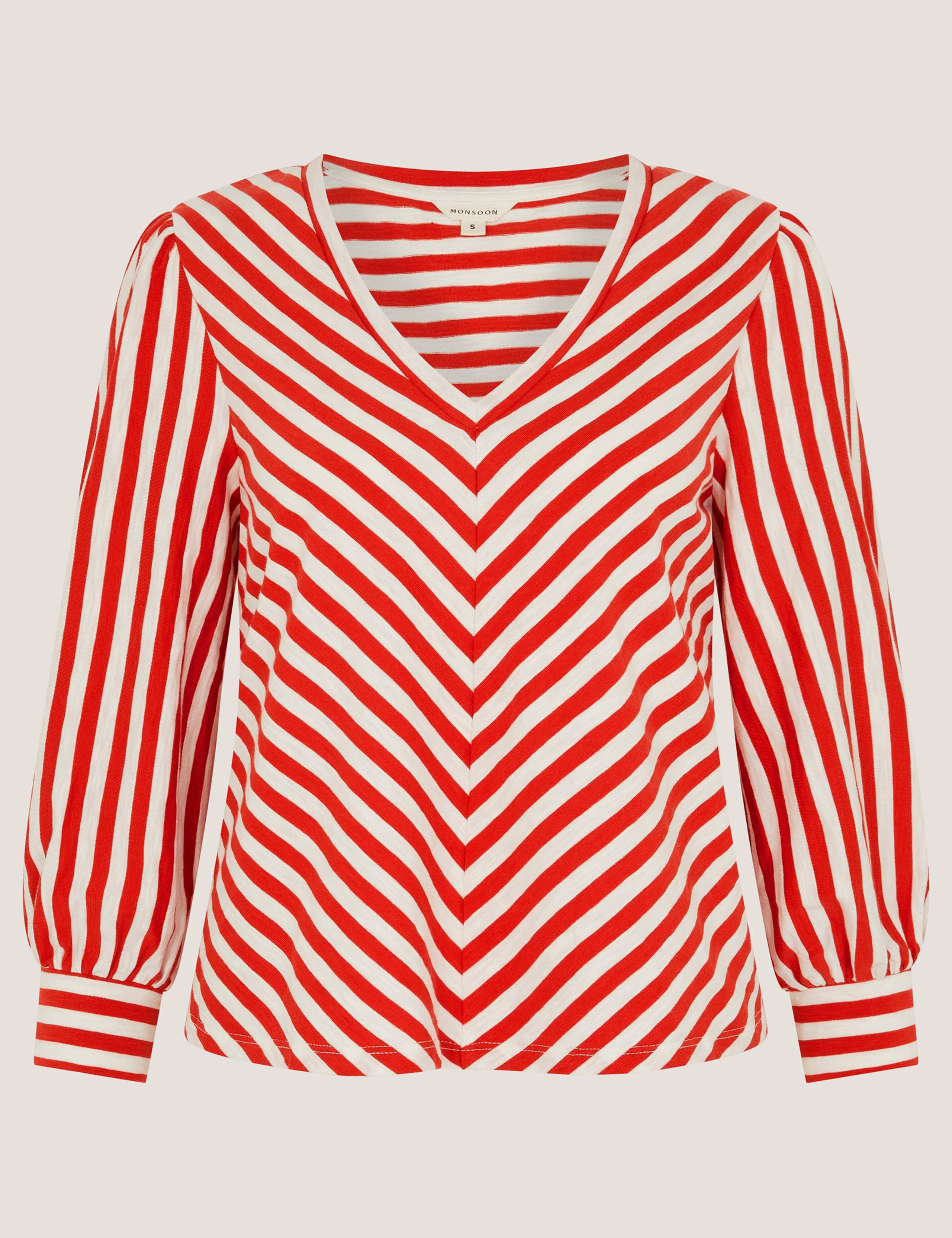 Pure Cotton Striped V-Neck Blouse 2 of 5