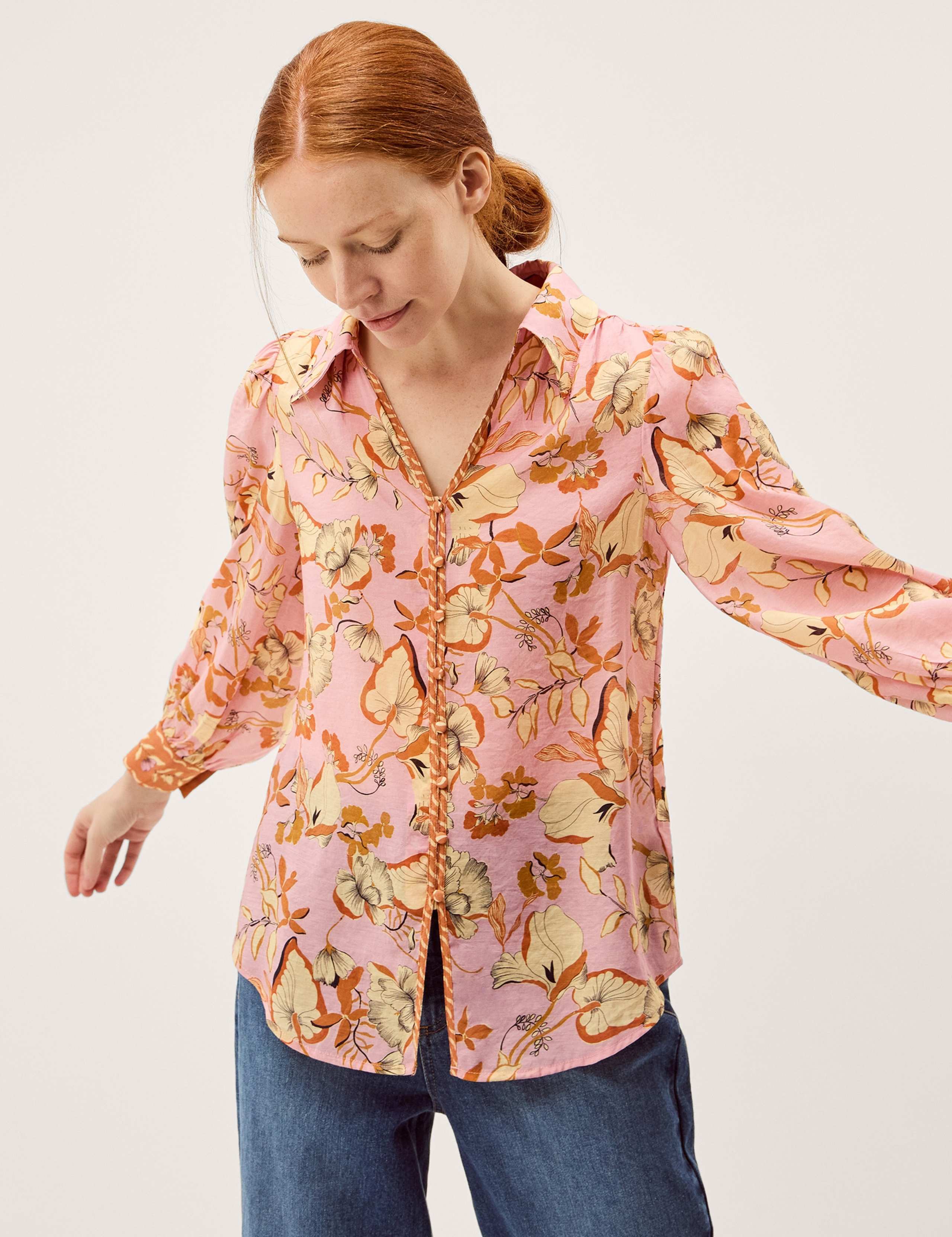 Floral Print Collared Button Detail Blouse 1 of 5