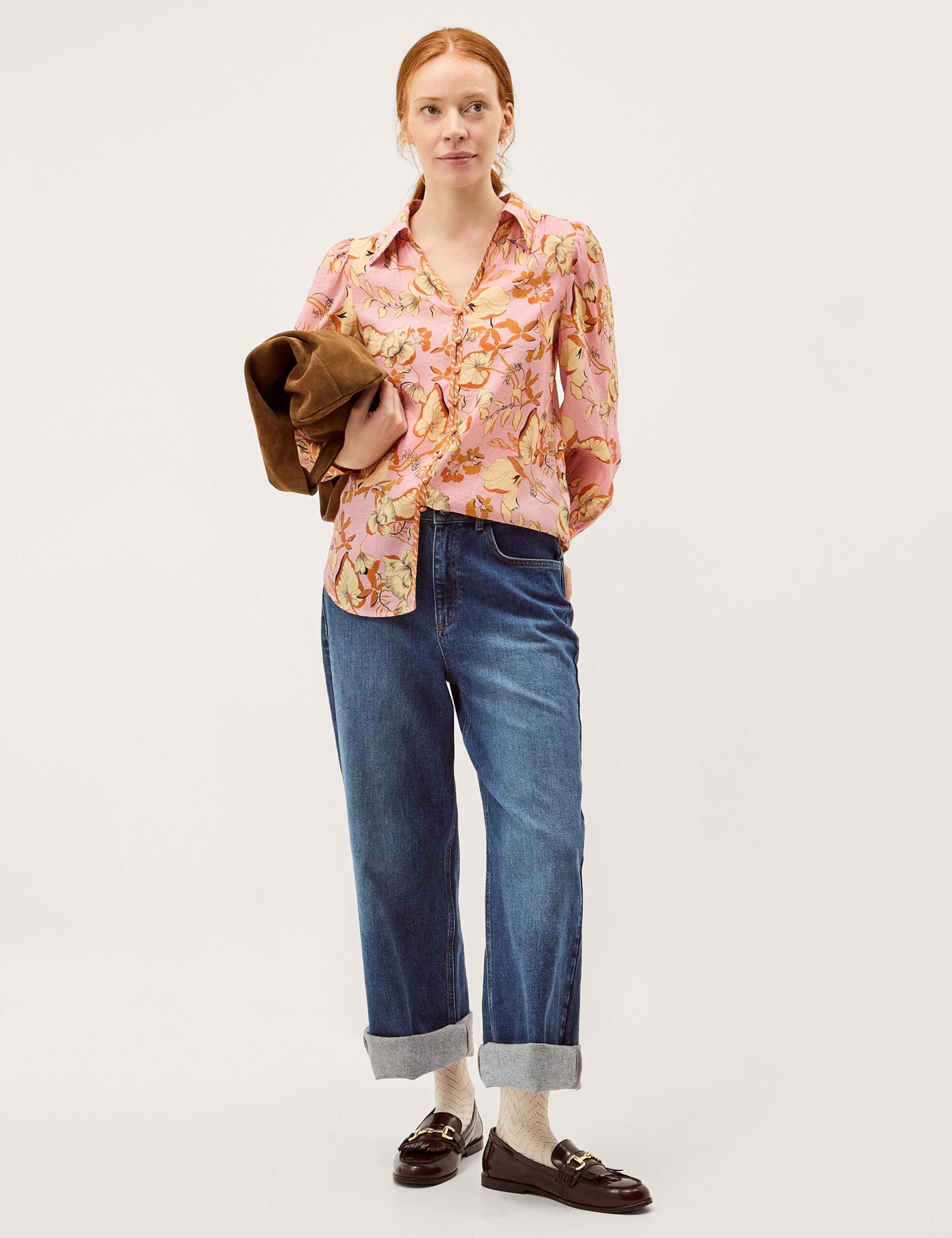 Floral Print Collared Button Detail Blouse 4 of 5