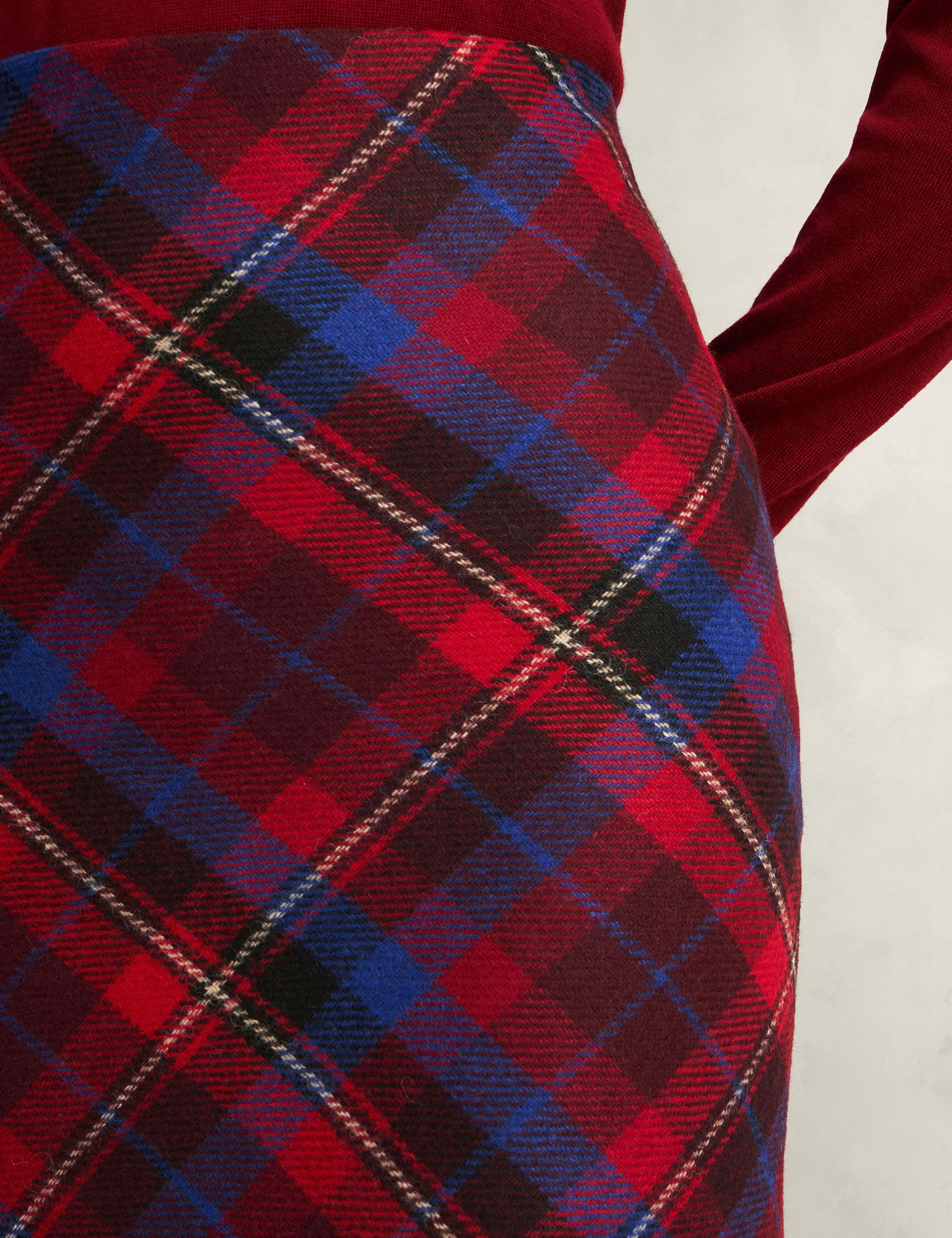 Pure Wool Checked Knee Length Pencil Skirt 3 of 6