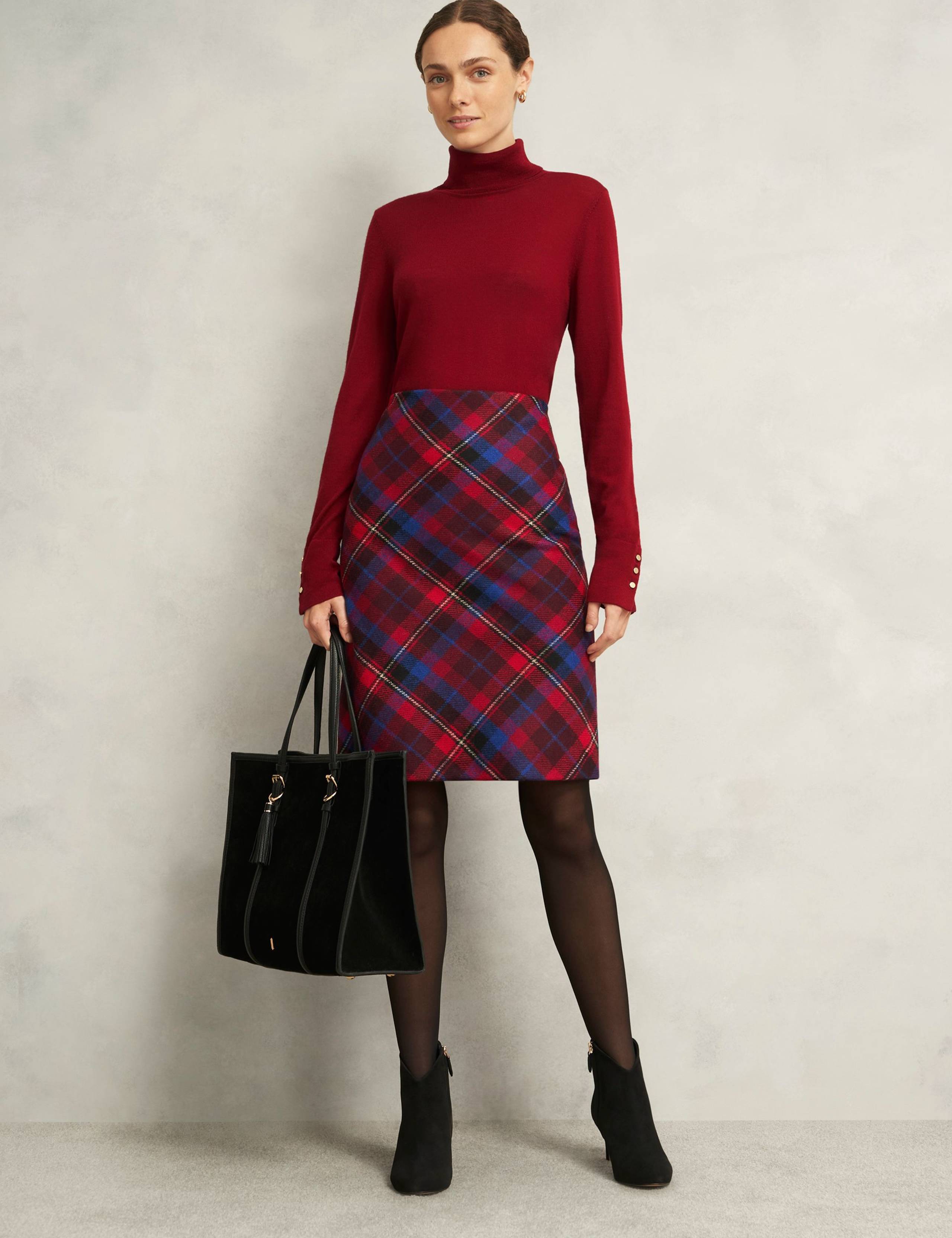 Pure Wool Checked Knee Length Pencil Skirt 5 of 6