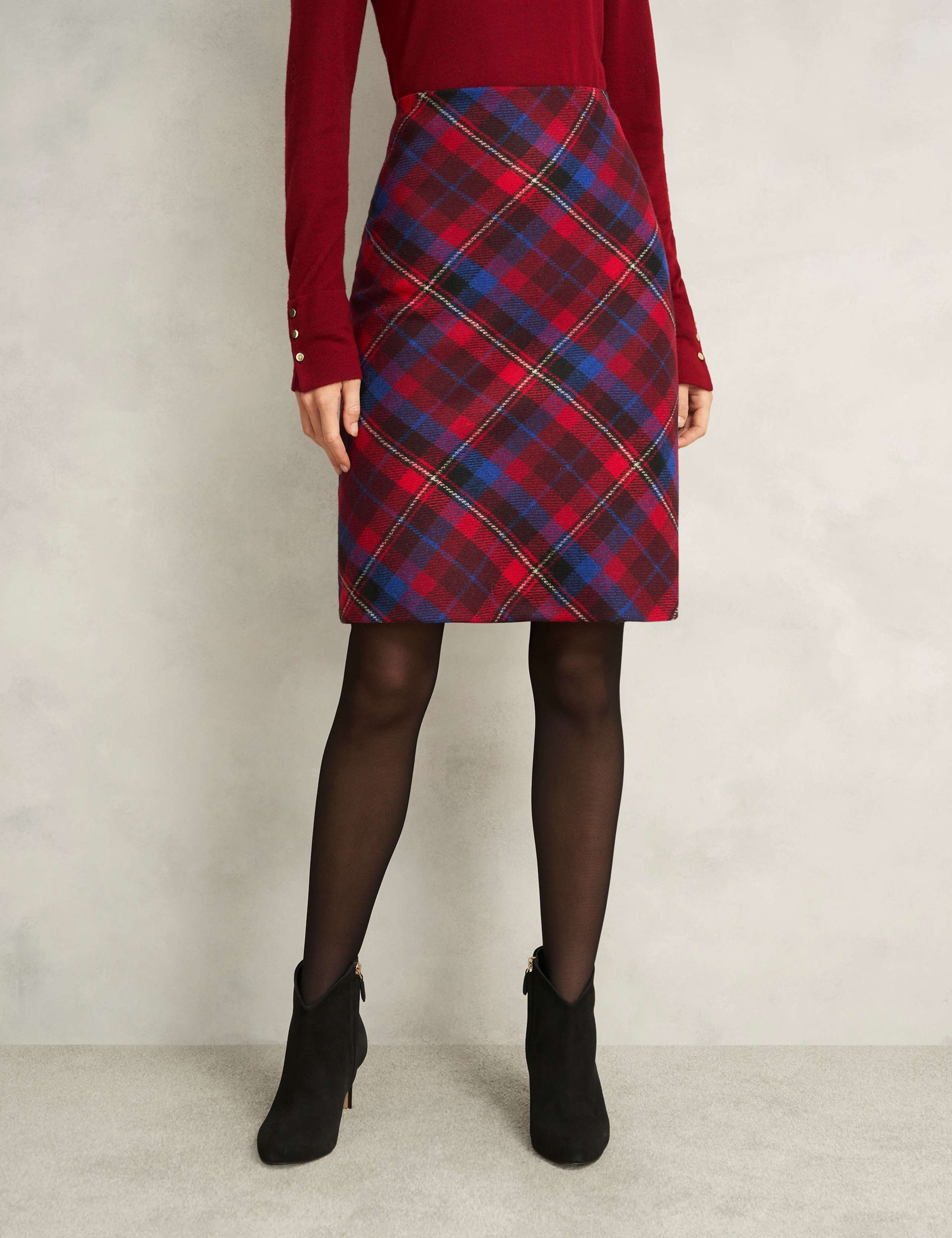 Pure Wool Checked Knee Length Pencil Skirt 6 of 6