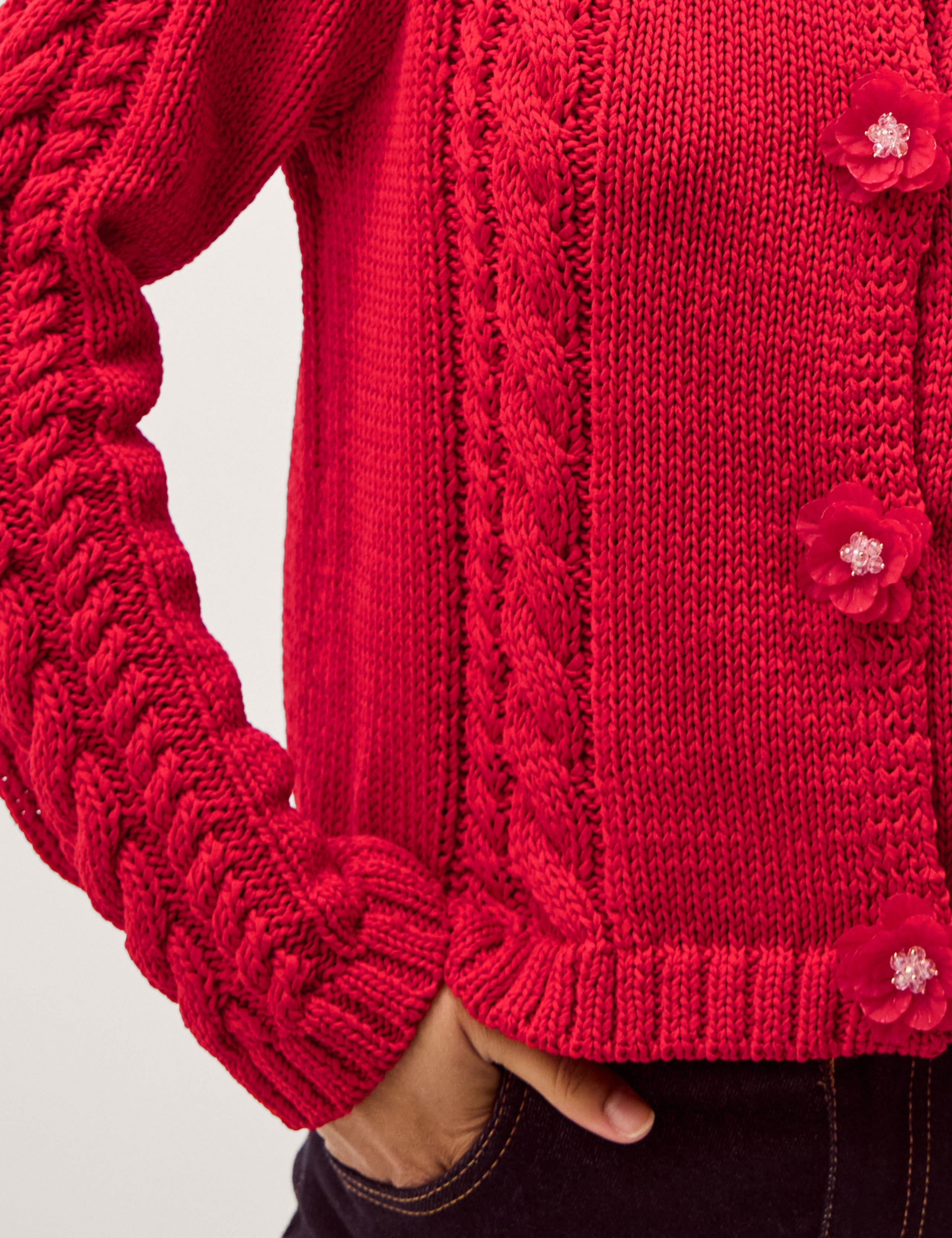 Flower Button Cable Knit Cardigan 4 of 5