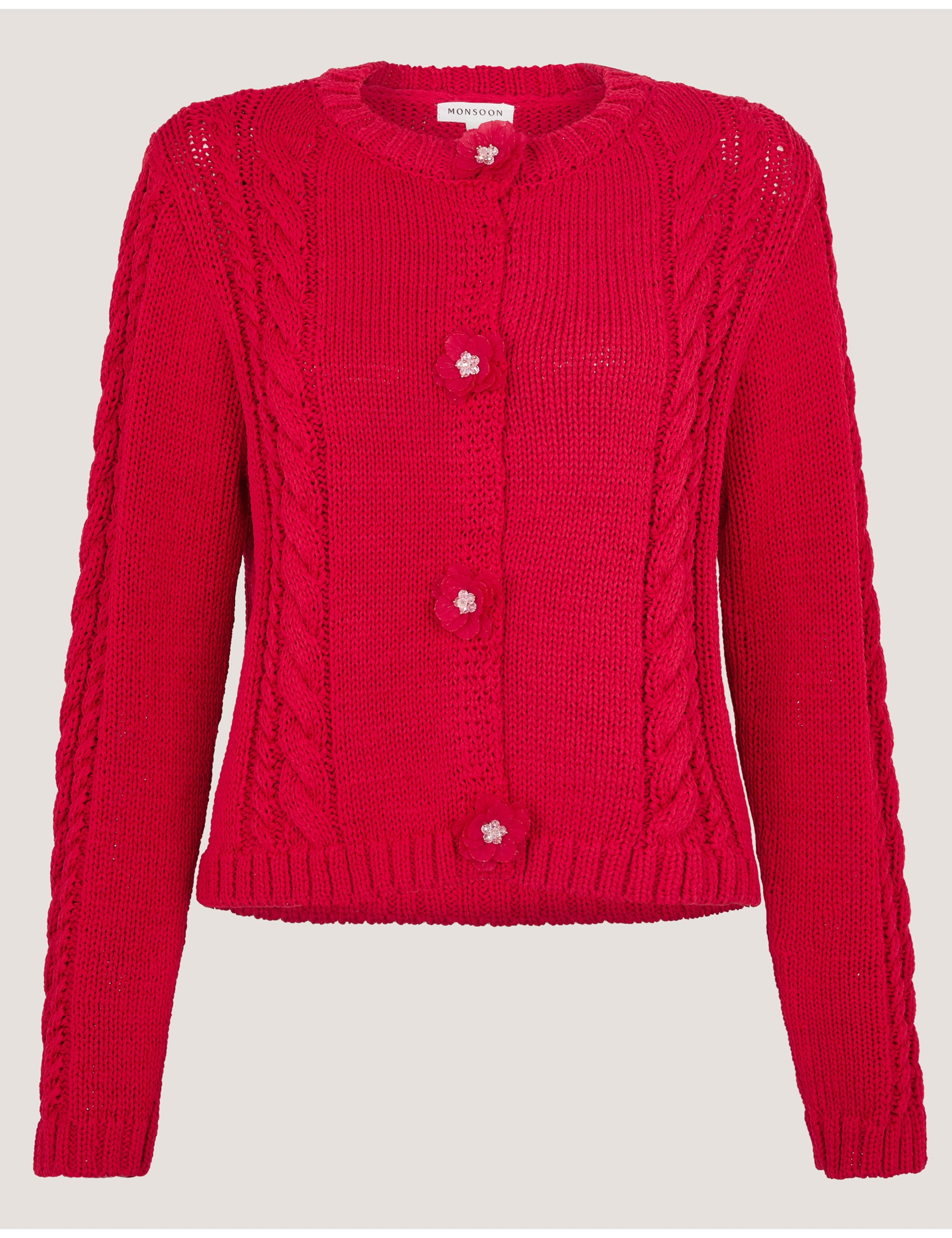 Flower Button Cable Knit Cardigan 2 of 5