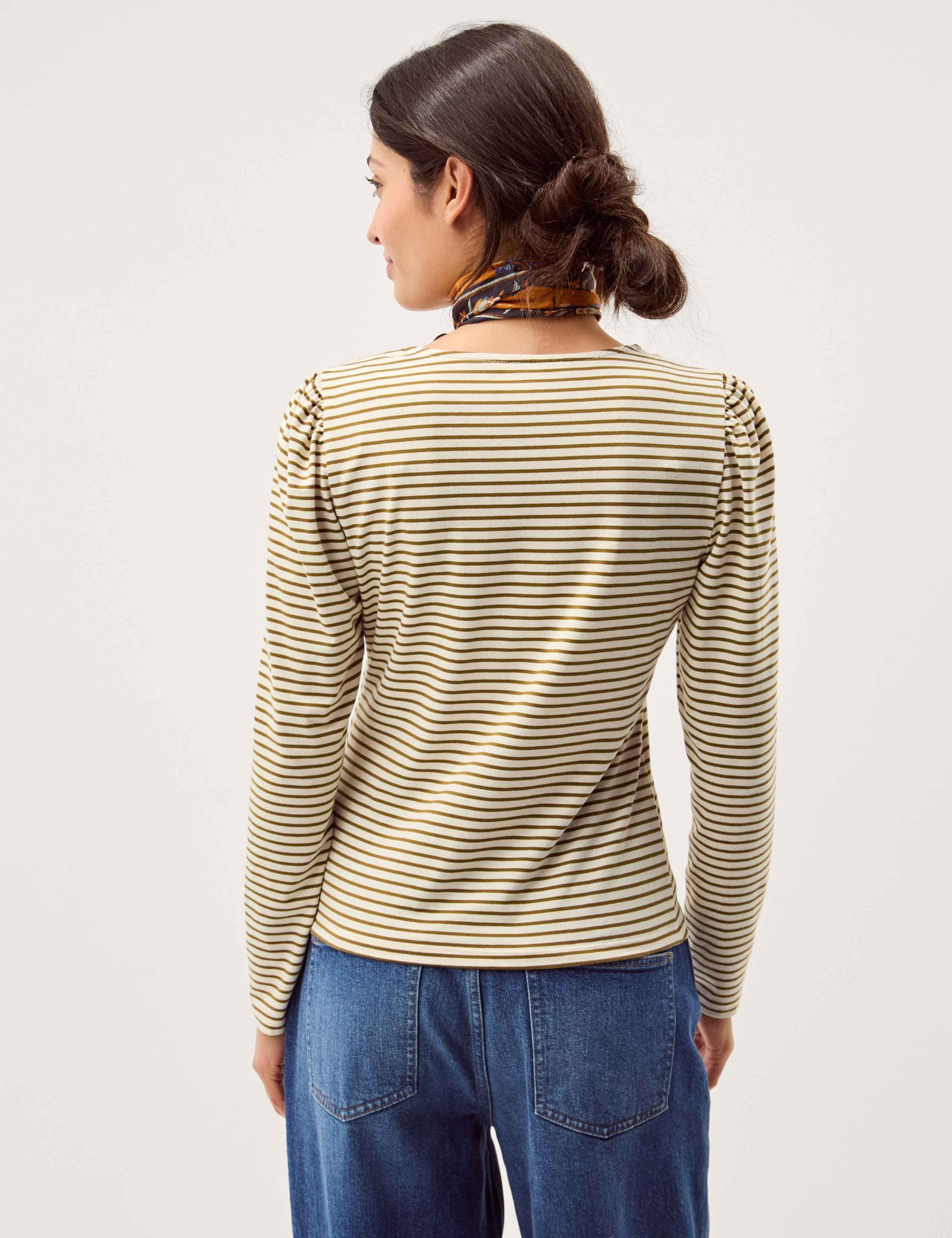 Cotton Rich Striped V-Neck T-Shirt 4 of 5