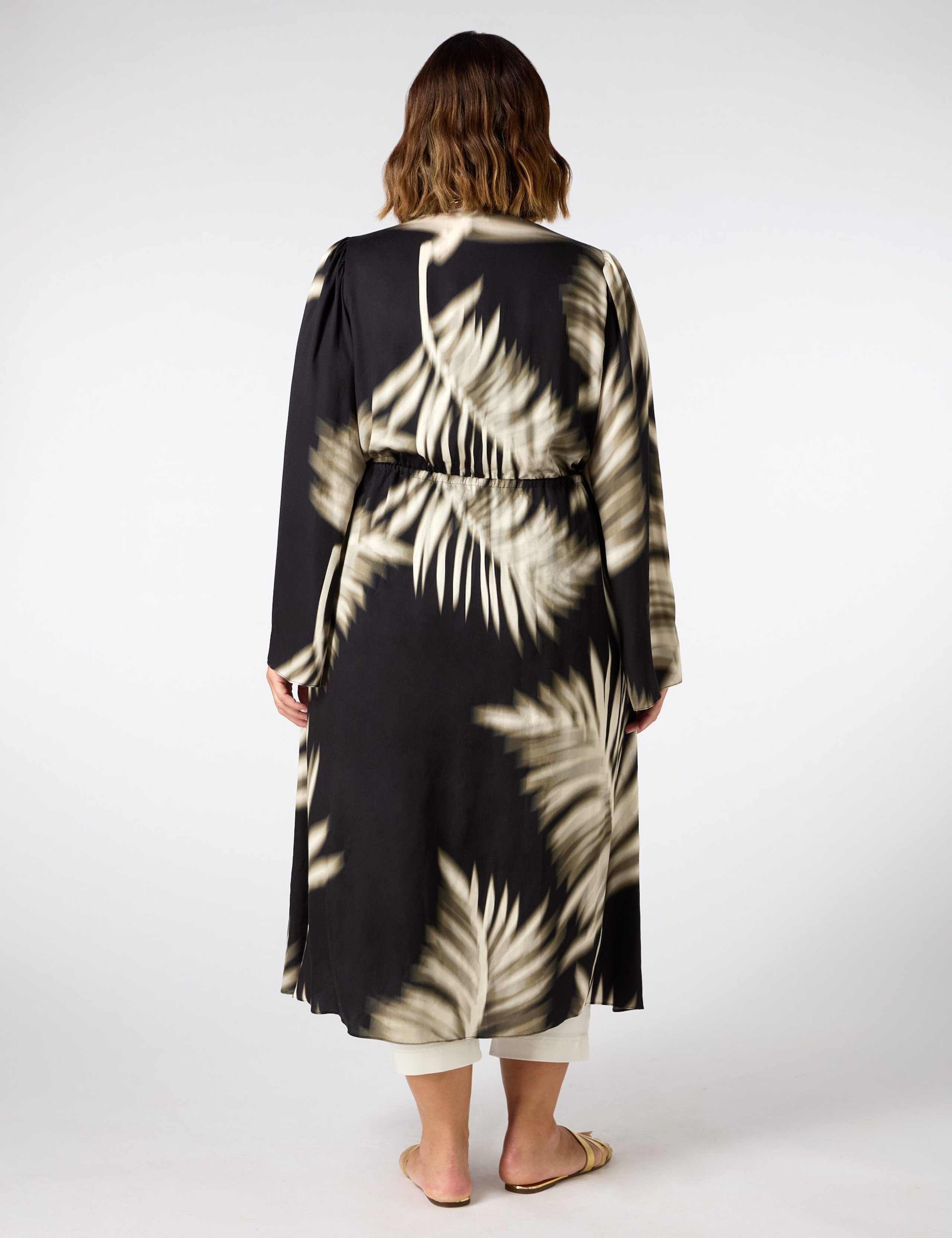 Leaf Print Drawstring Waist Longline Kimono 4 of 5