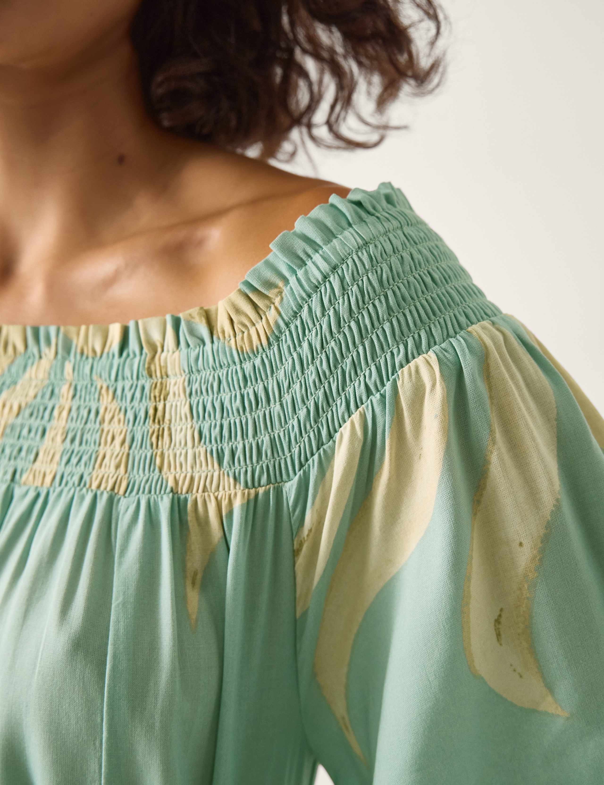 Sun Print Bardot Shirred Midi Dress 5 of 6