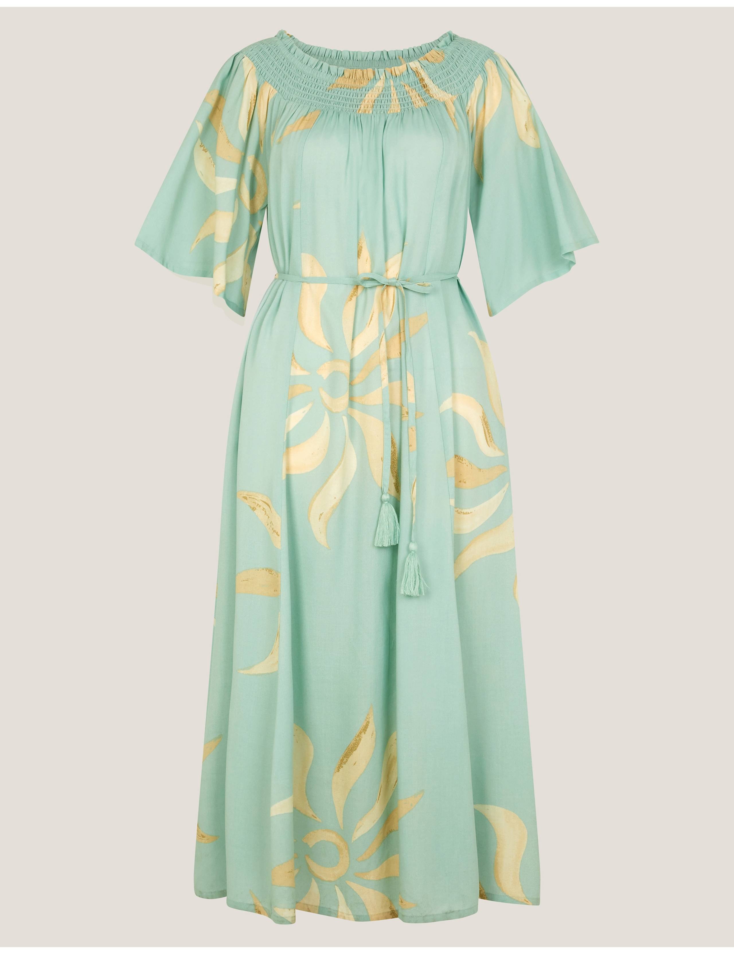 Sun Print Bardot Shirred Midi Dress 2 of 6