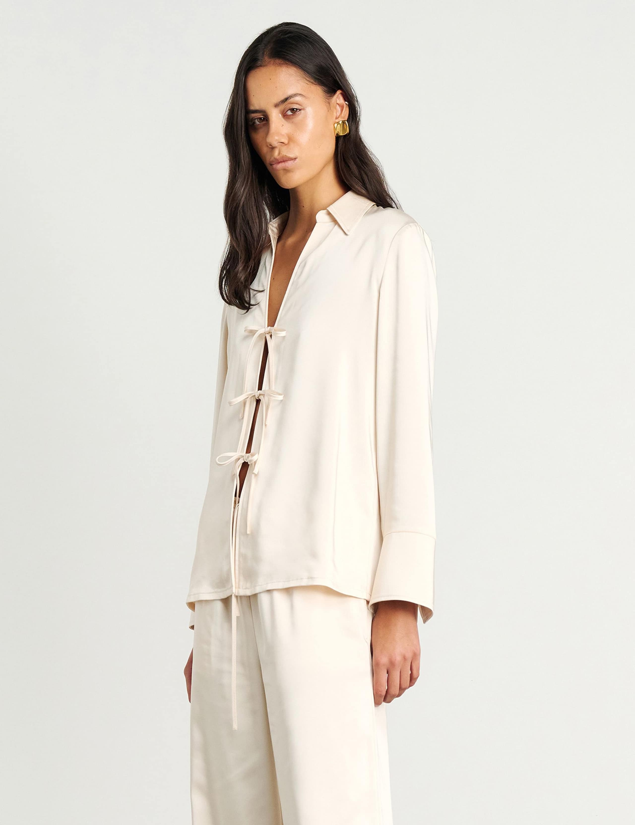 Satin Tie Front Collared Shirt 5 of 6