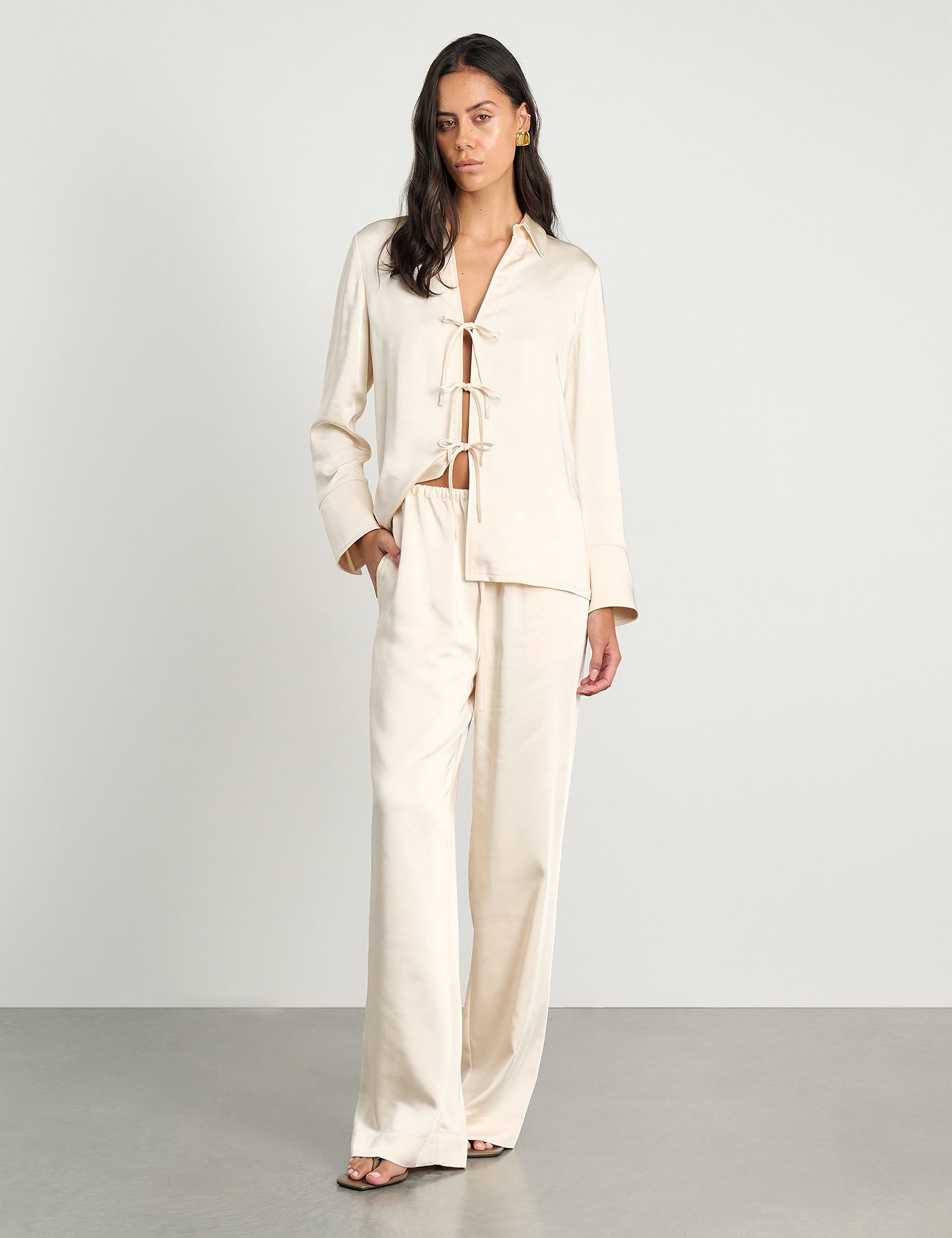 Satin Tie Front Collared Shirt 6 of 6