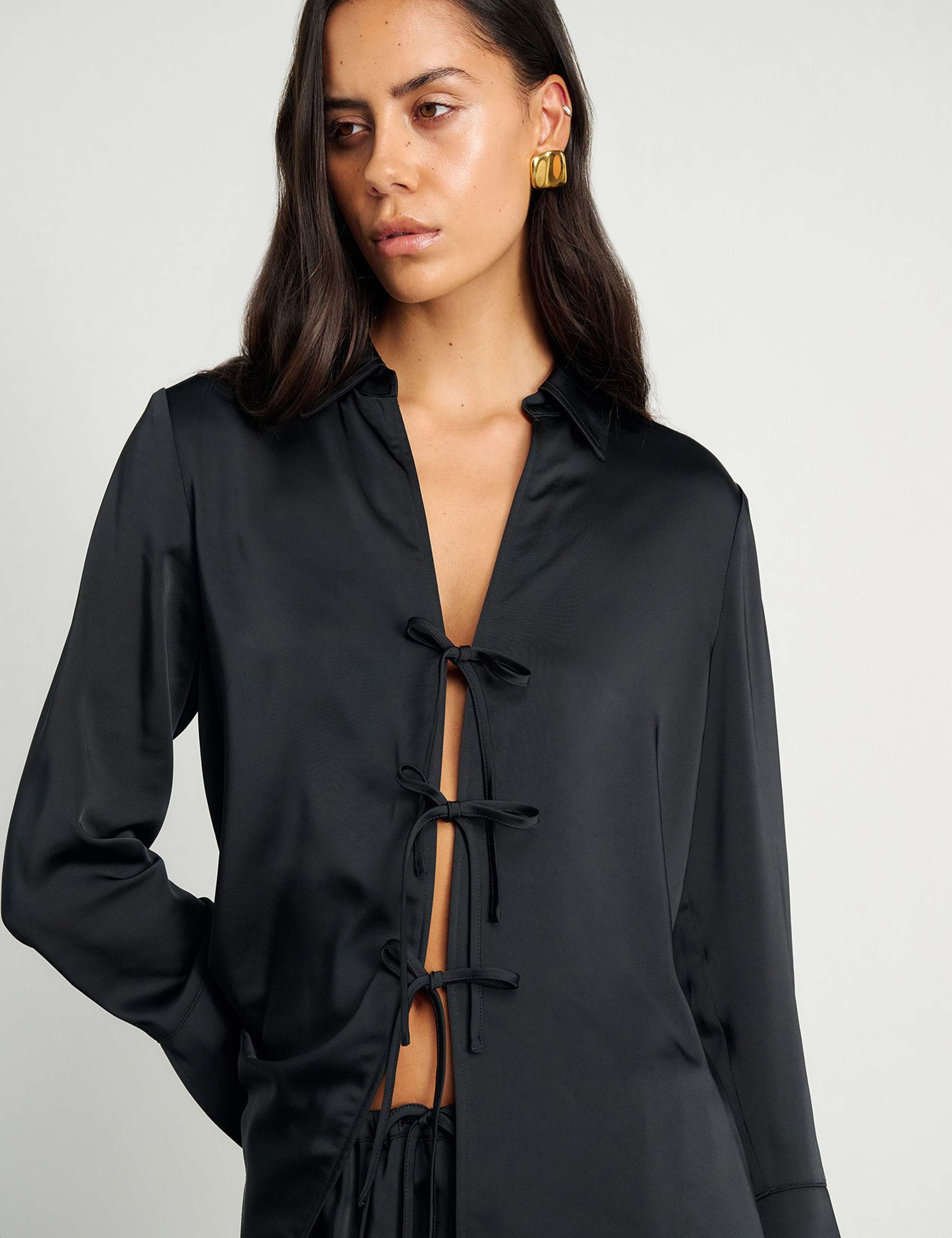 Satin Tie Front Collared Shirt 5 of 7