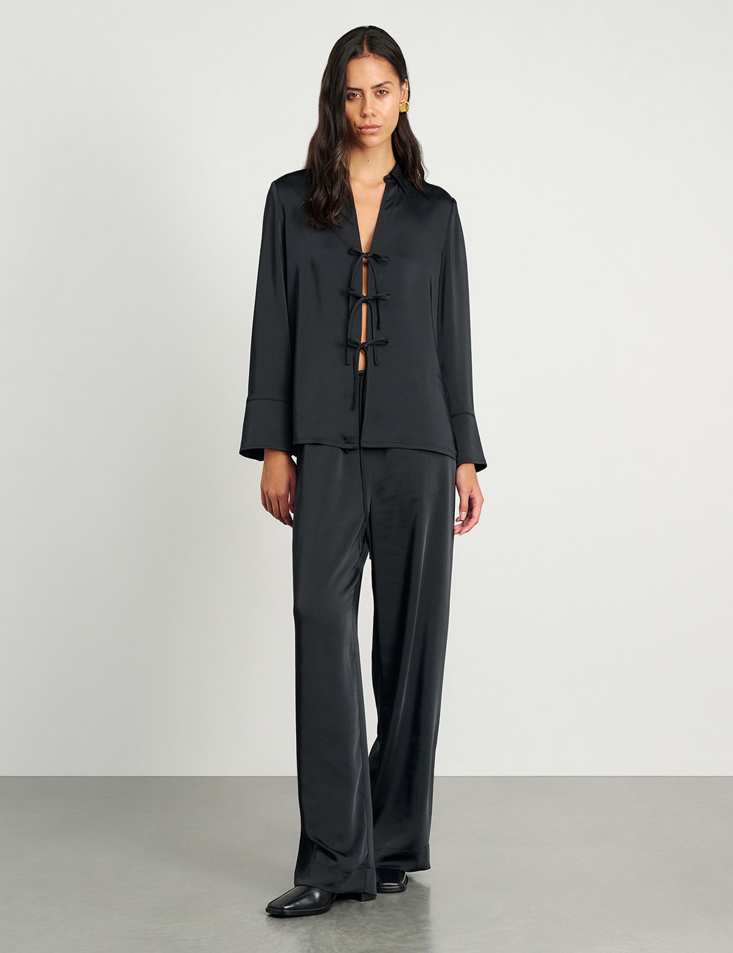 Satin Tie Front Collared Shirt 6 of 7