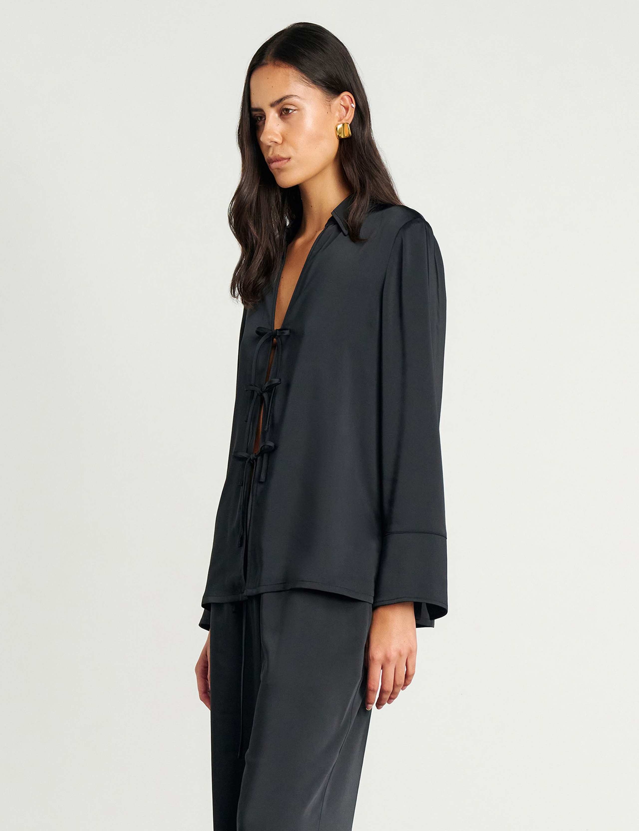 Satin Tie Front Collared Shirt 7 of 7