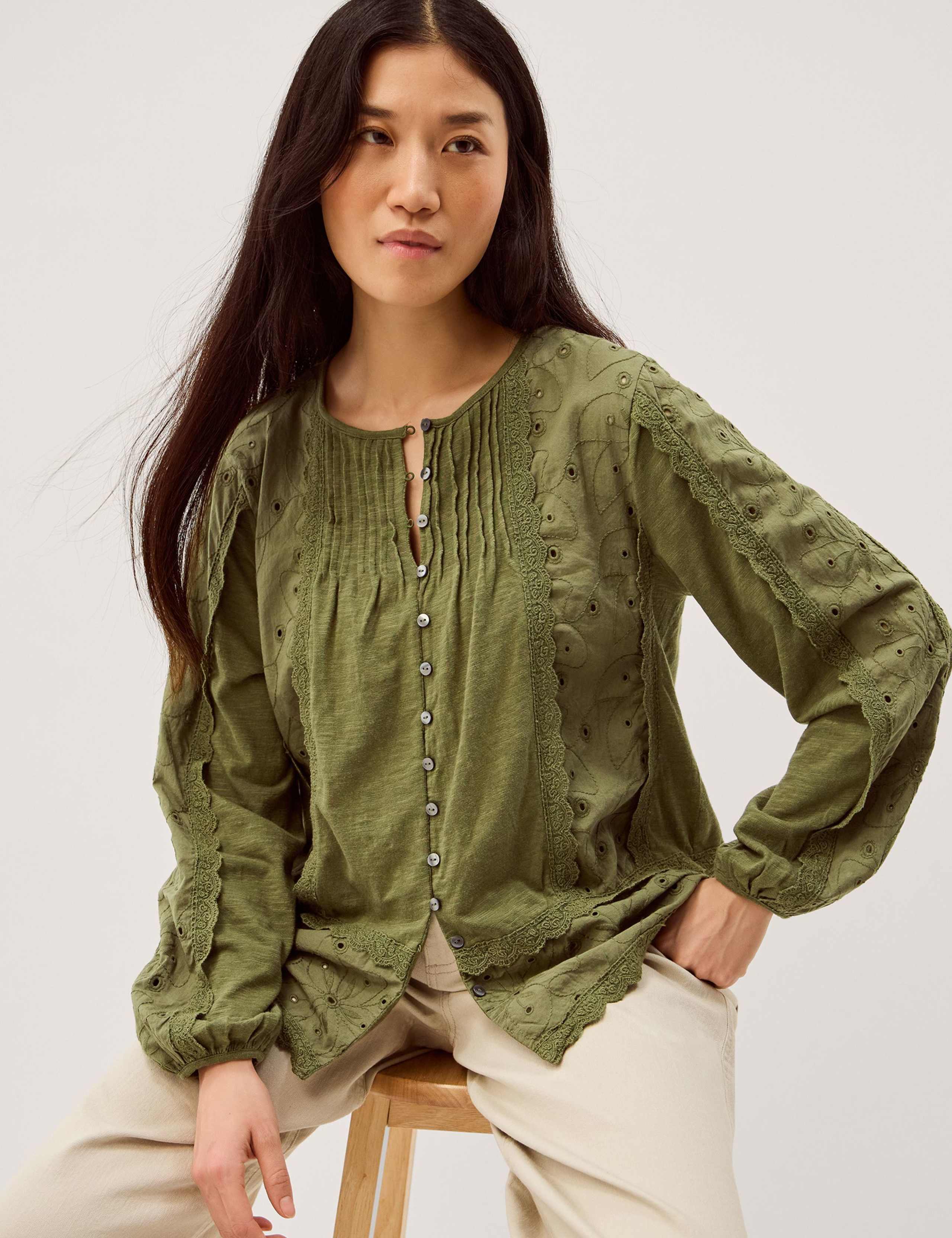 Cotton Rich Crew Neck Blouse 1 of 5