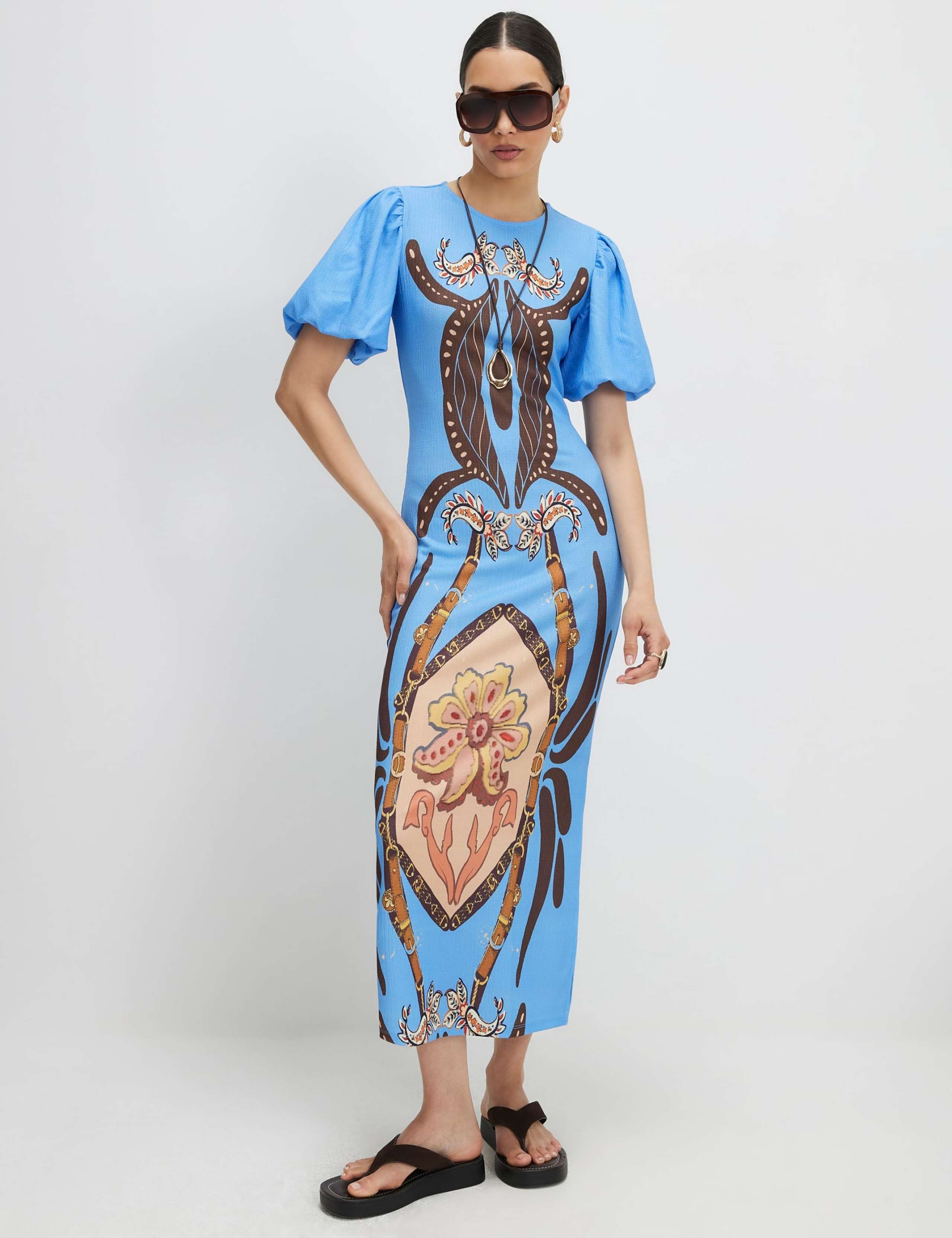 Textured Printed Midi Dress 1 of 4