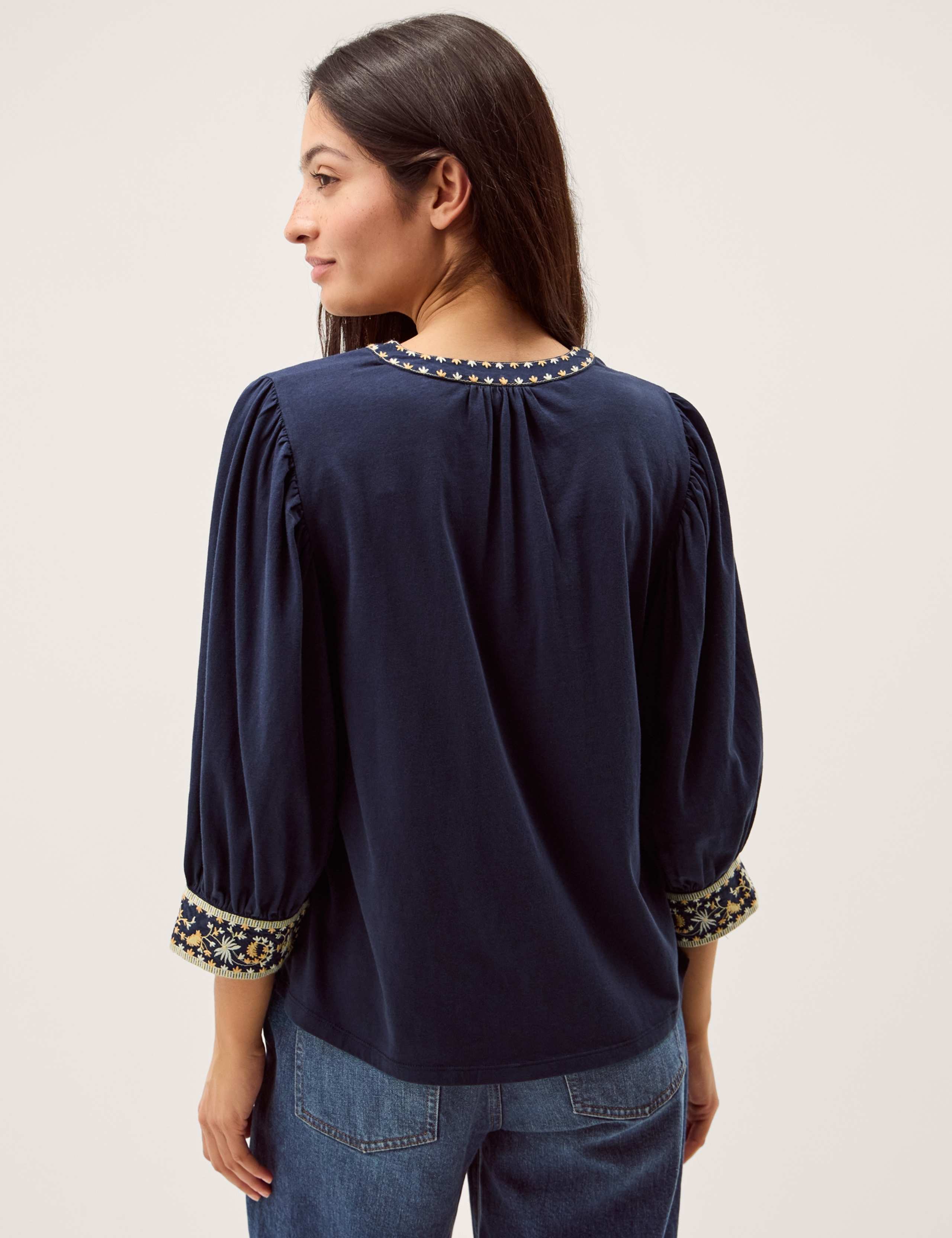 Pure Cotton Embroidered Crew Neck Blouse 4 of 5
